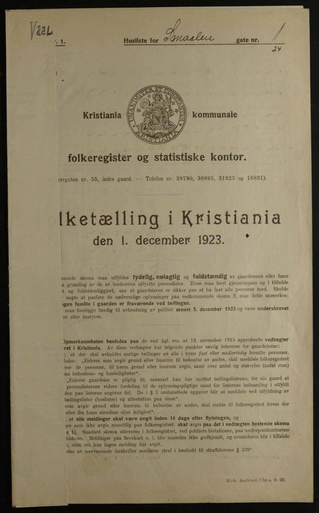 OBA, Kommunal folketelling 1.12.1923 for Kristiania, 1923, s. 107797