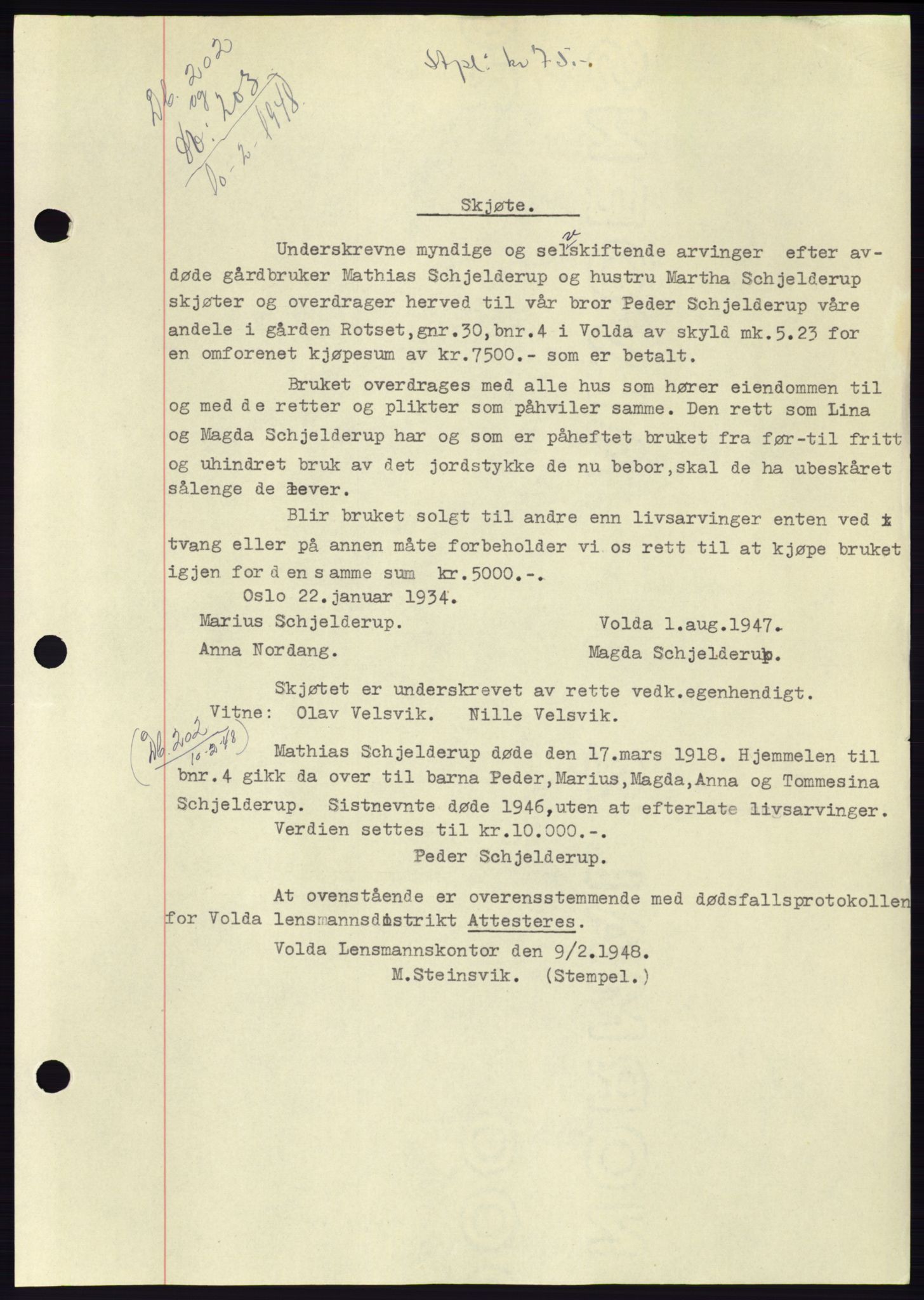 Søre Sunnmøre sorenskriveri, SAT/A-4122/1/2/2C/L0082: Pantebok nr. 8A, 1948-1948, Dagboknr: 202/1948