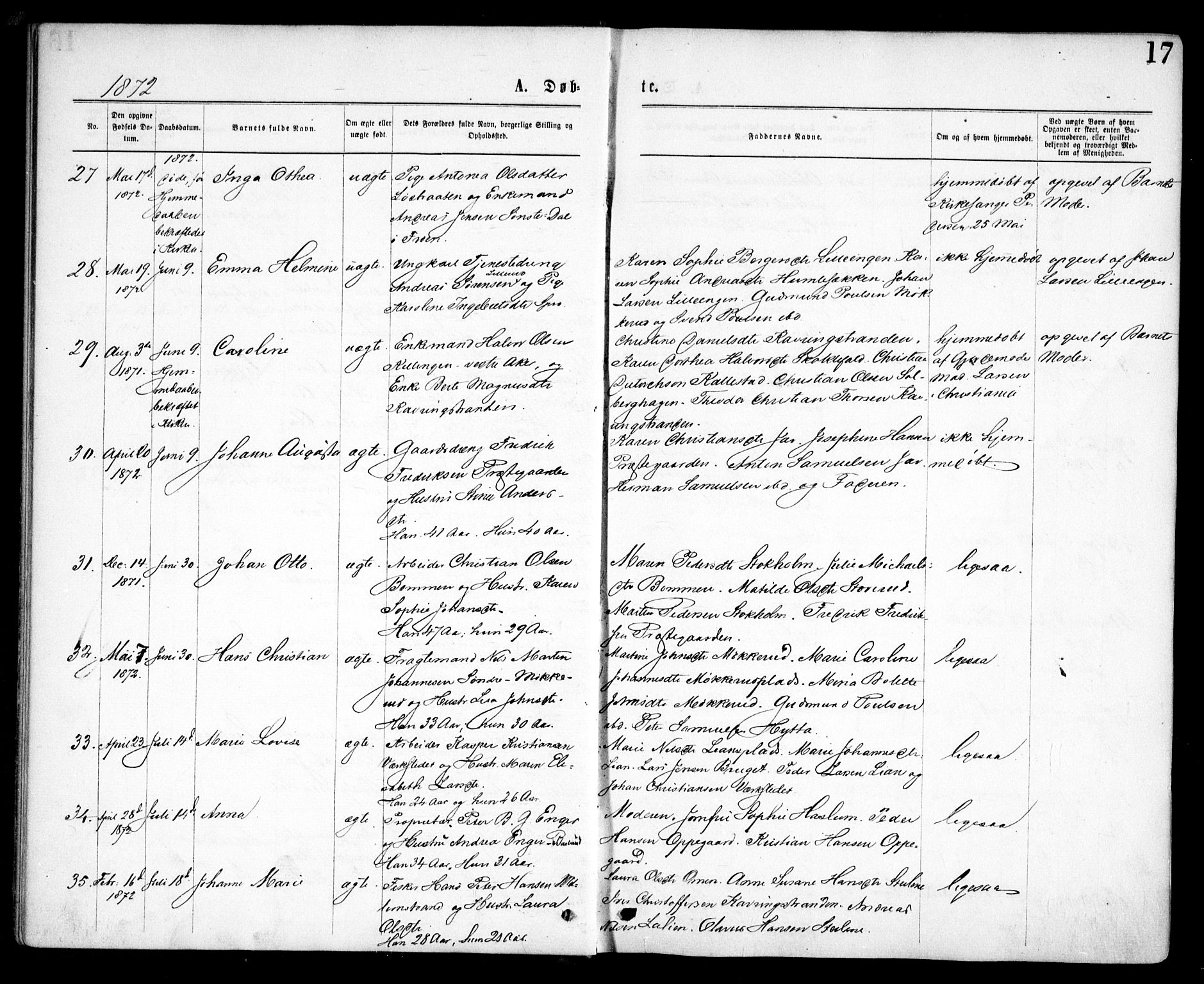 Nesodden prestekontor Kirkebøker, AV/SAO-A-10013/F/Fa/L0008: Ministerialbok nr. I 8, 1869-1879, s. 17