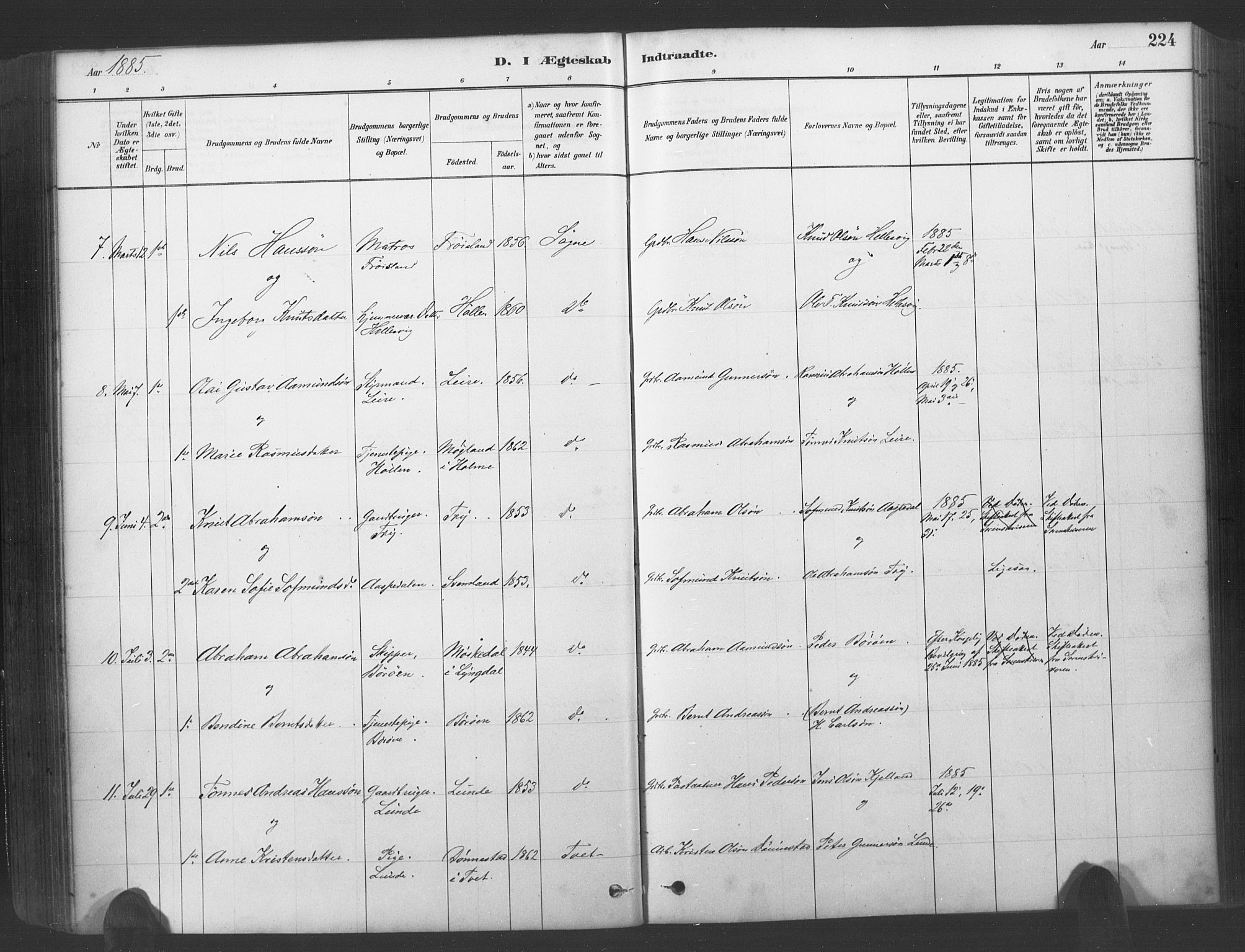 Søgne sokneprestkontor, AV/SAK-1111-0037/F/Fa/Fab/L0012: Ministerialbok nr. A 12, 1880-1891, s. 224