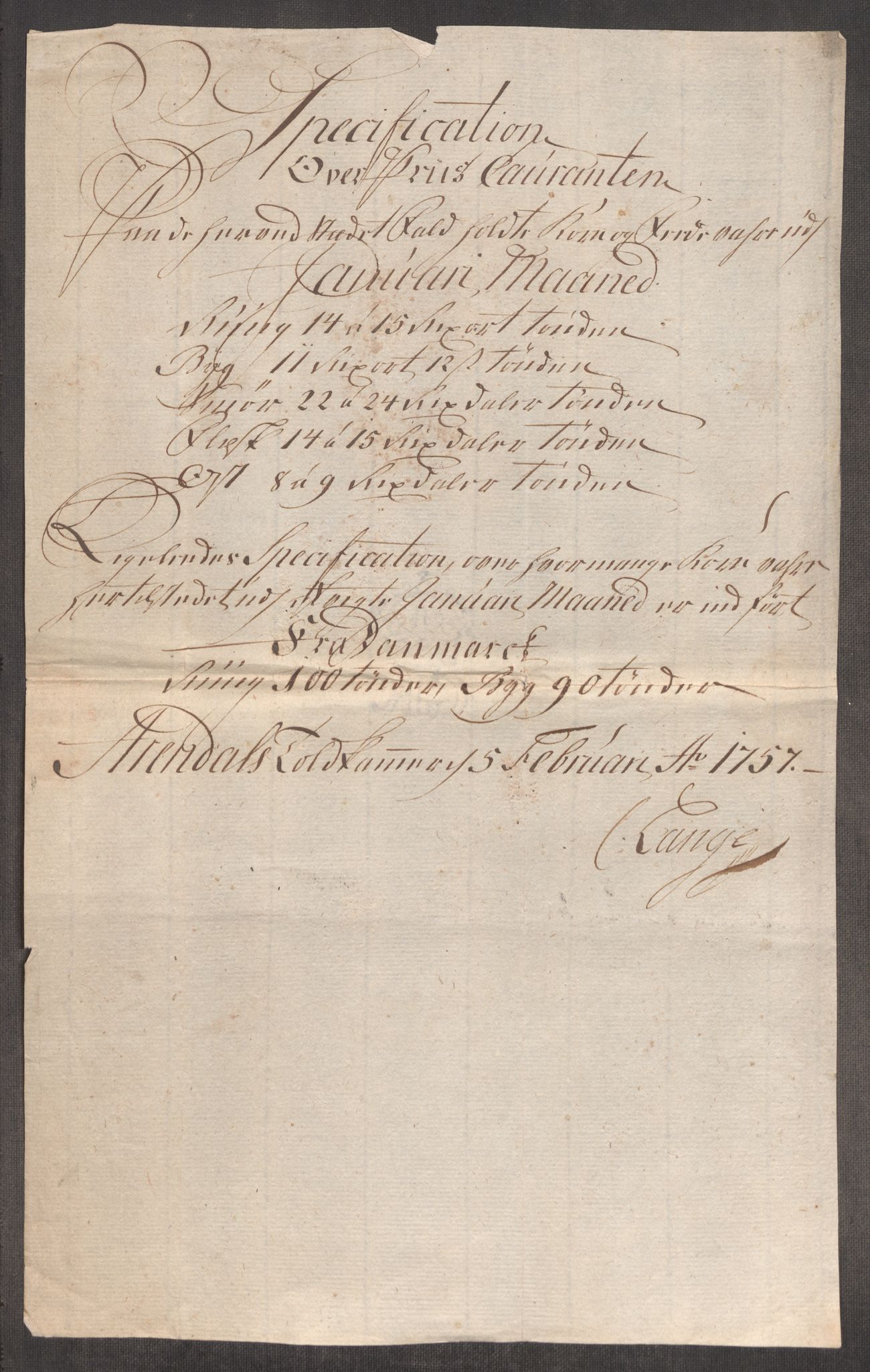 Rentekammeret inntil 1814, Realistisk ordnet avdeling, AV/RA-EA-4070/Oe/L0005: [Ø1]: Priskuranter, 1753-1757, s. 888