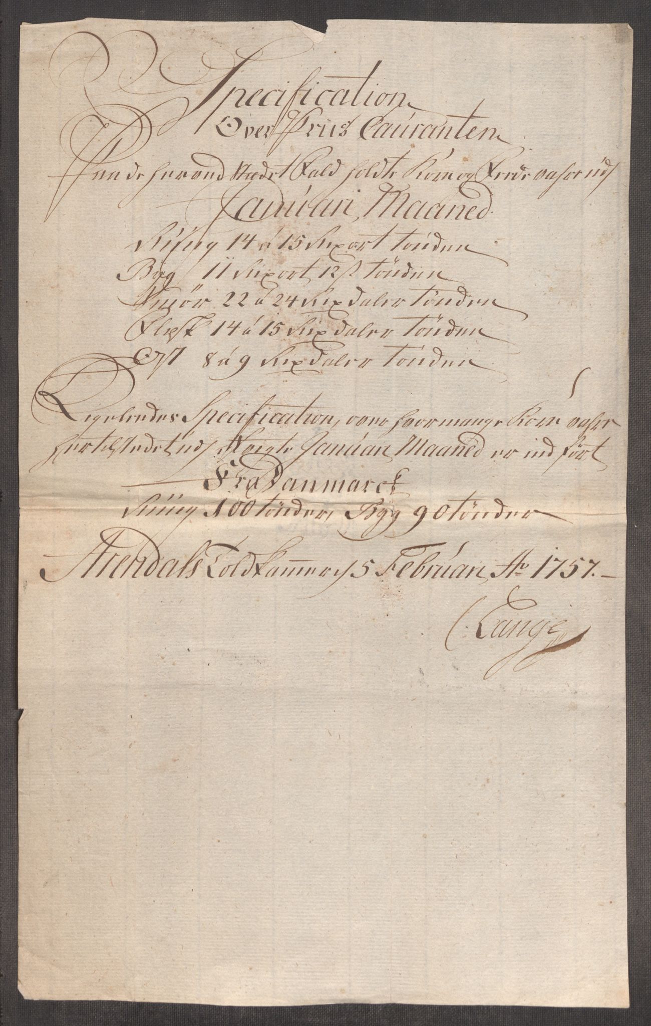 Rentekammeret inntil 1814, Realistisk ordnet avdeling, RA/EA-4070/Oe/L0005: [Ø1]: Priskuranter, 1753-1757, s. 888