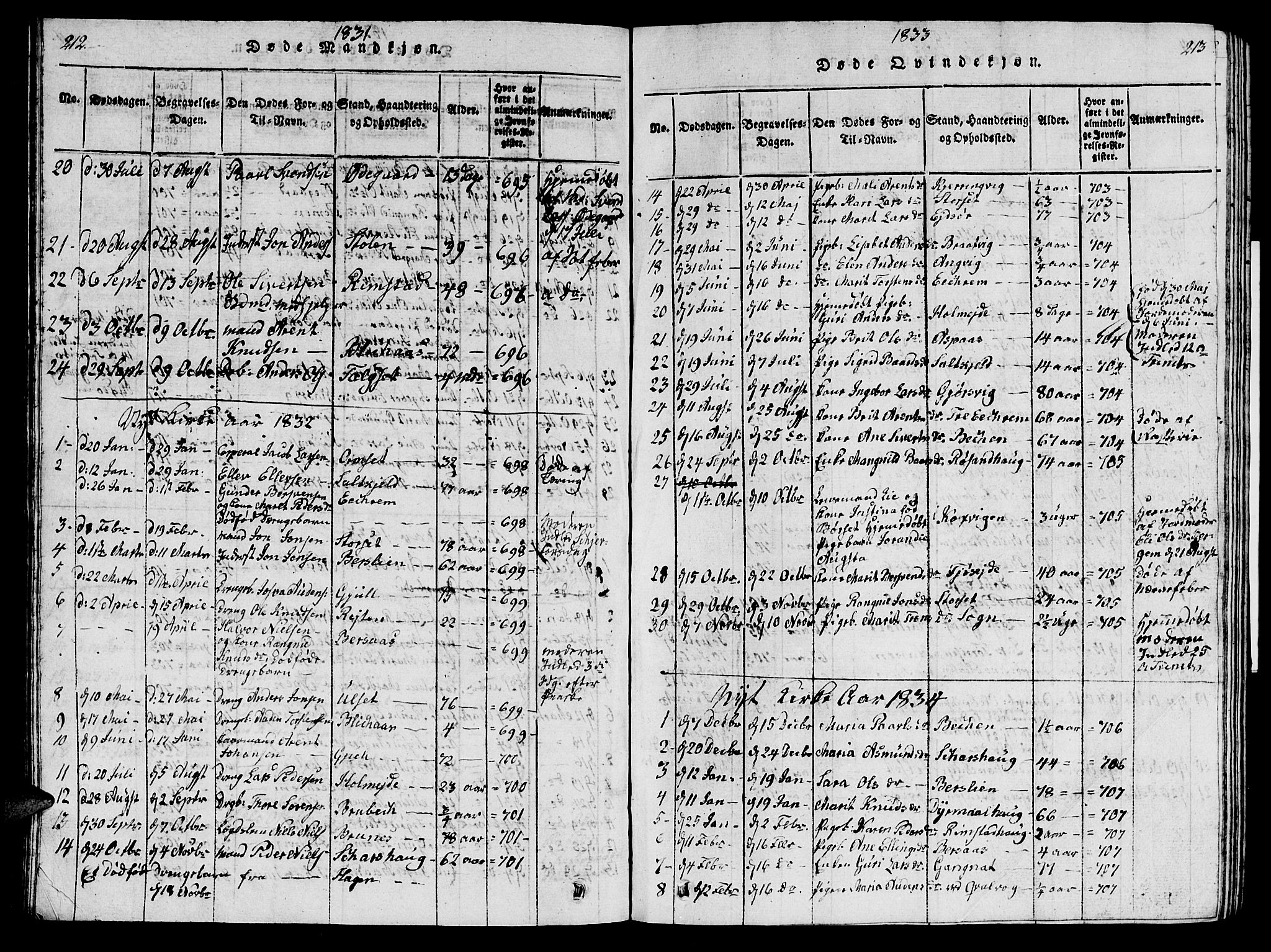 Ministerialprotokoller, klokkerbøker og fødselsregistre - Møre og Romsdal, AV/SAT-A-1454/586/L0990: Klokkerbok nr. 586C01, 1819-1837, s. 212-213