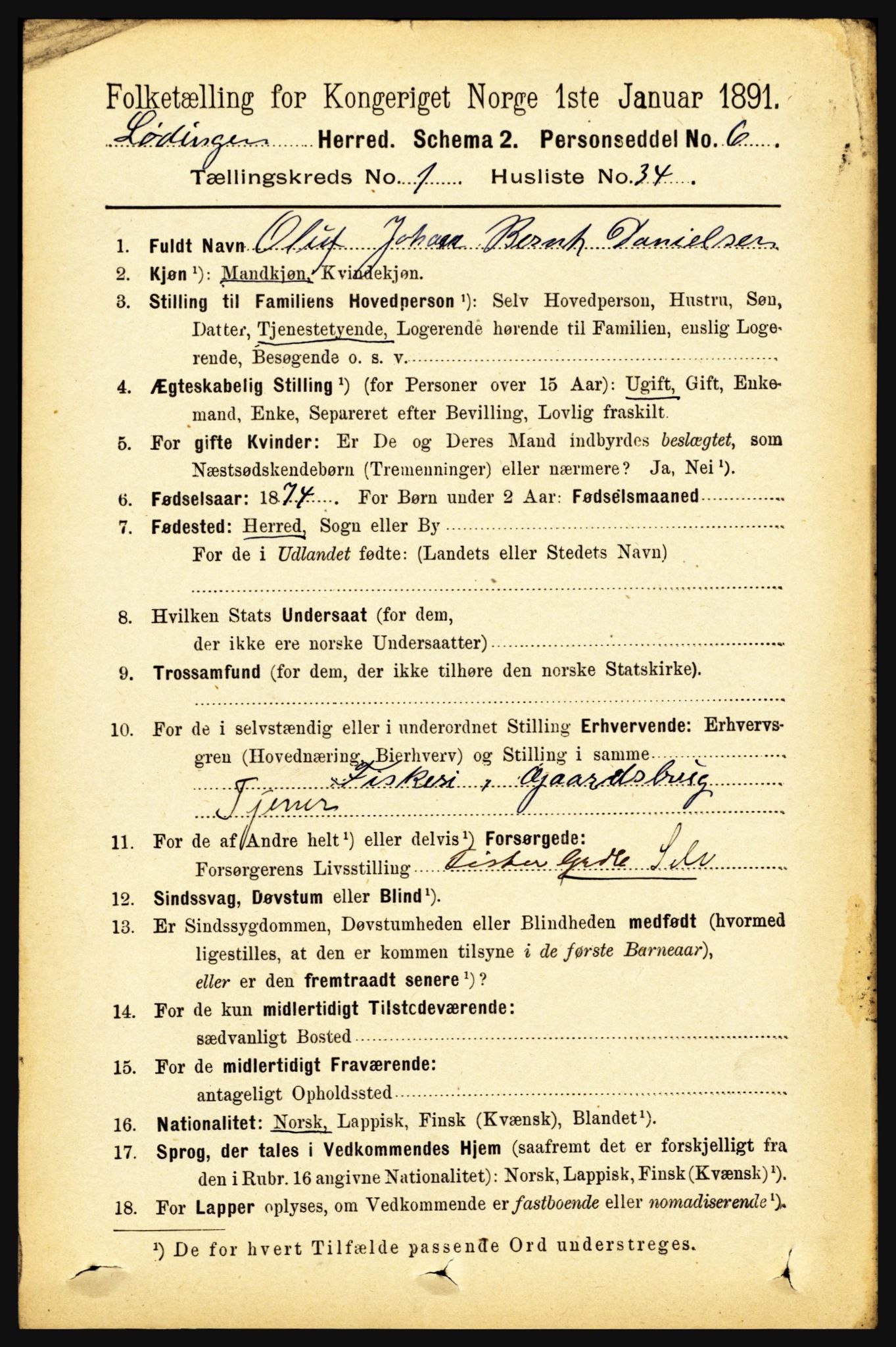 RA, Folketelling 1891 for 1851 Lødingen herred, 1891, s. 314