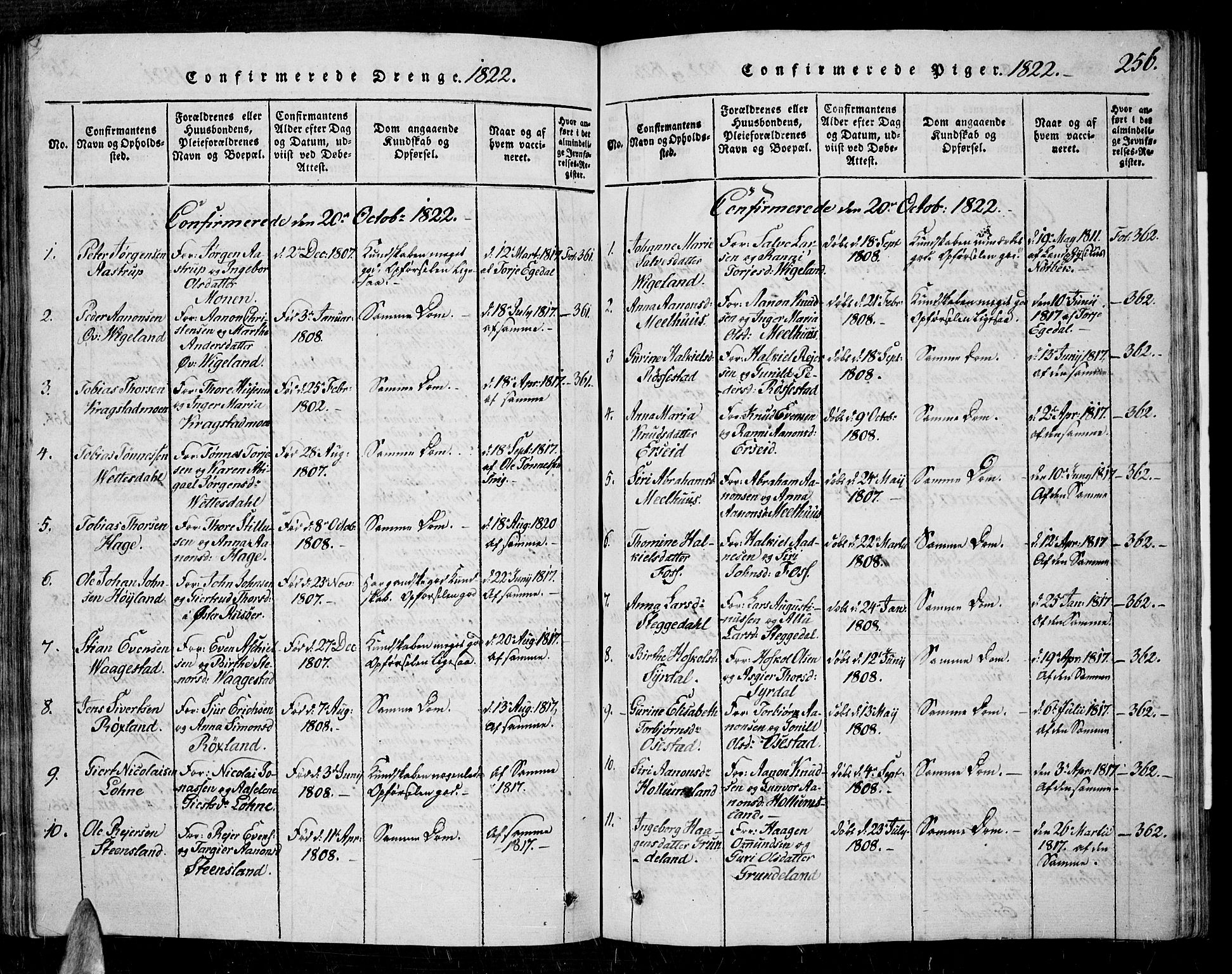 Sør-Audnedal sokneprestkontor, SAK/1111-0039/F/Fa/Fab/L0005: Ministerialbok nr. A 5, 1816-1830, s. 256