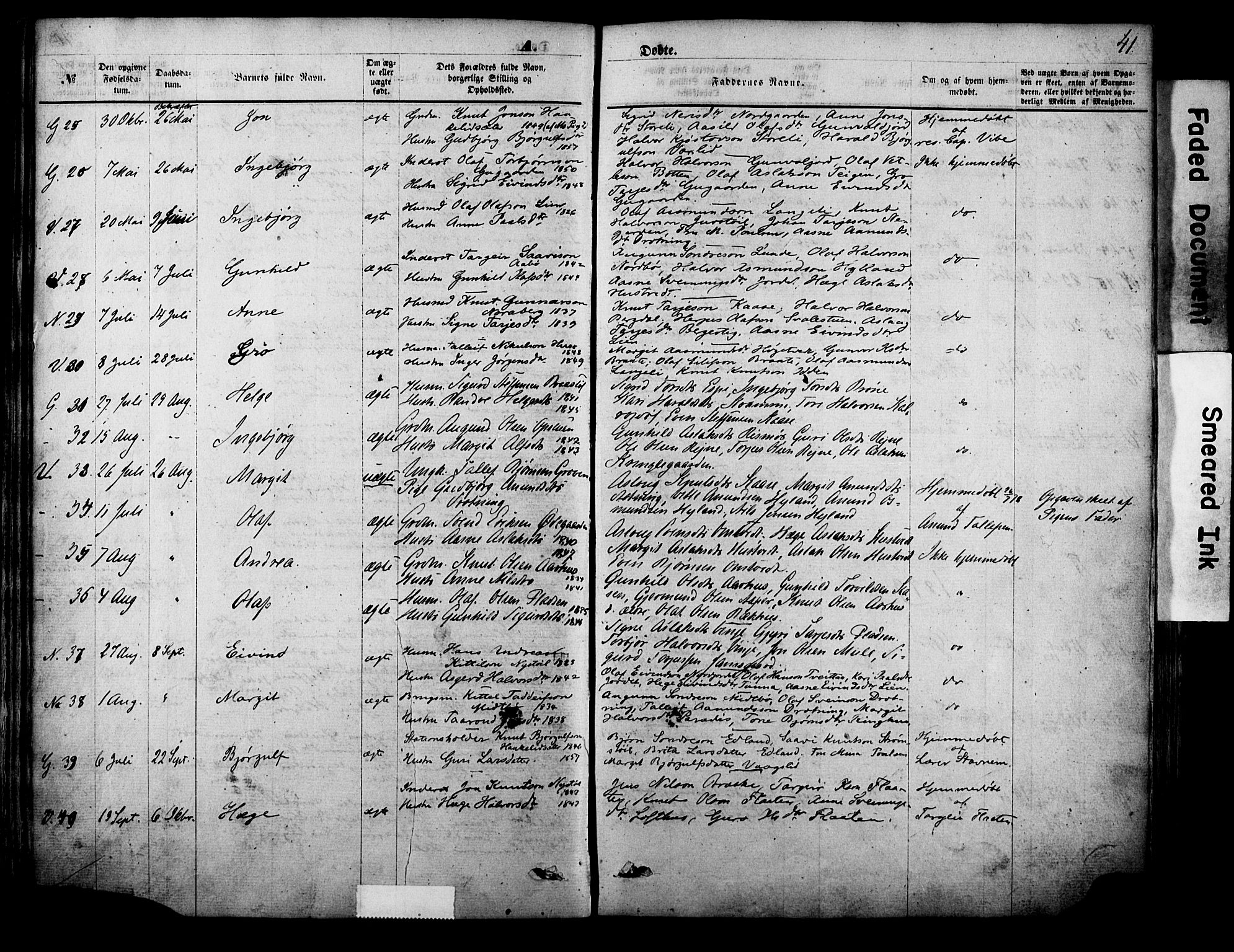 Vinje kirkebøker, AV/SAKO-A-312/F/Fa/L0005: Ministerialbok nr. I 5, 1870-1886, s. 41