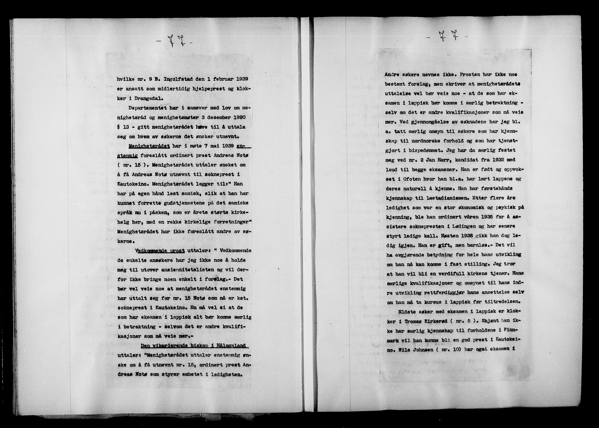 Kirke- og undervisningsdepartementet, Kontoret  for kirke og geistlighet A, AV/RA-S-1007/A/Aa/L0360: Referatprotokoll m/register, bd. 2. Ref.nr. 77-141, 1939