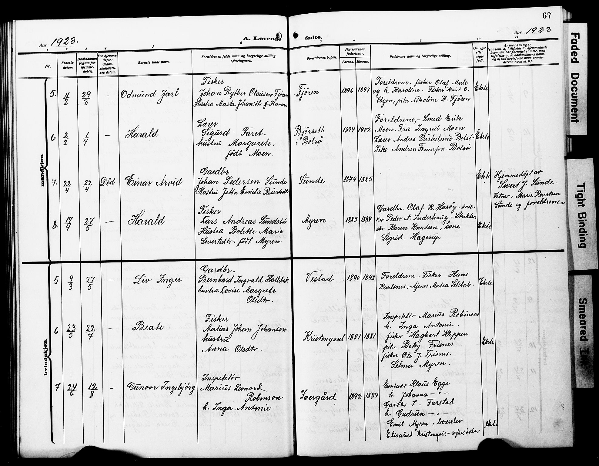 Ministerialprotokoller, klokkerbøker og fødselsregistre - Møre og Romsdal, SAT/A-1454/566/L0774: Klokkerbok nr. 566C03, 1910-1929, s. 67