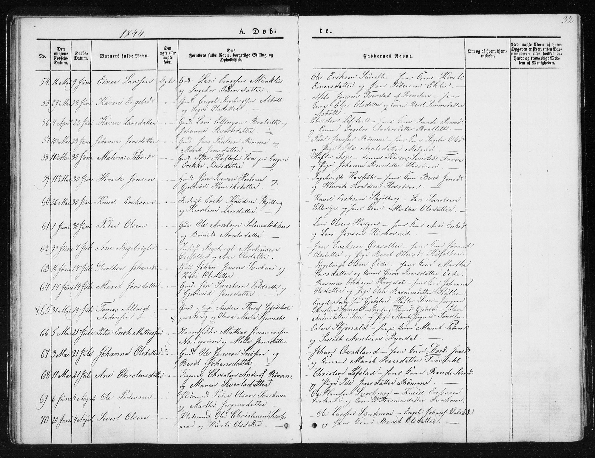Ministerialprotokoller, klokkerbøker og fødselsregistre - Sør-Trøndelag, SAT/A-1456/668/L0805: Ministerialbok nr. 668A05, 1840-1853, s. 32