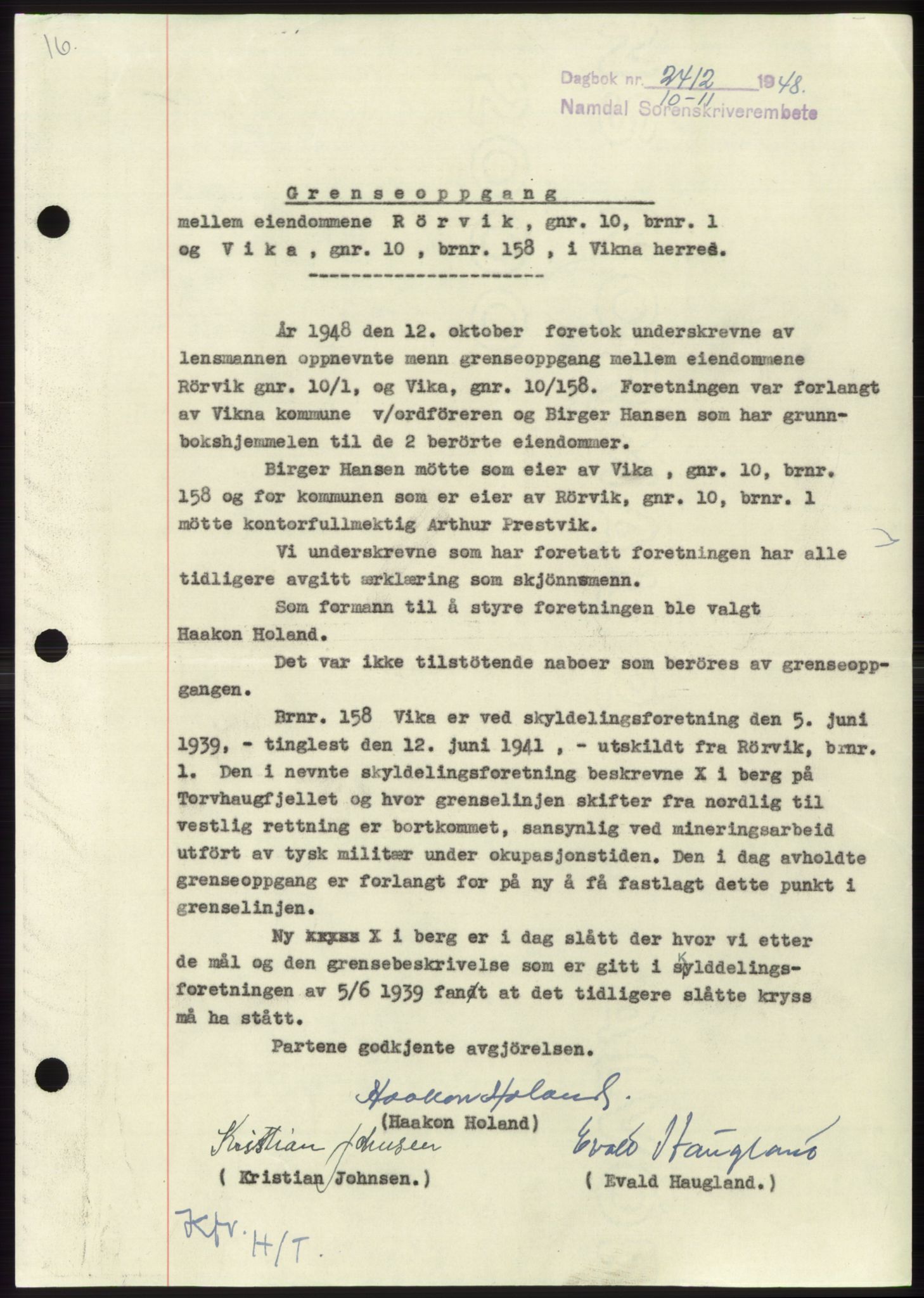 Namdal sorenskriveri, SAT/A-4133/1/2/2C: Pantebok nr. -, 1948-1948, Dagboknr: 2412/1948