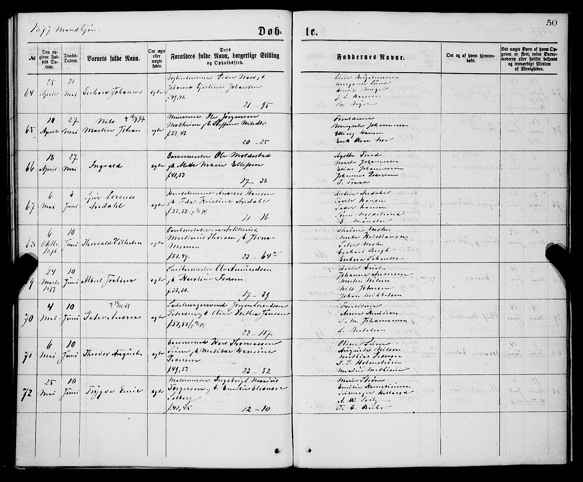 Korskirken sokneprestembete, AV/SAB-A-76101/H/Hab: Klokkerbok nr. B 7, 1874-1878, s. 50