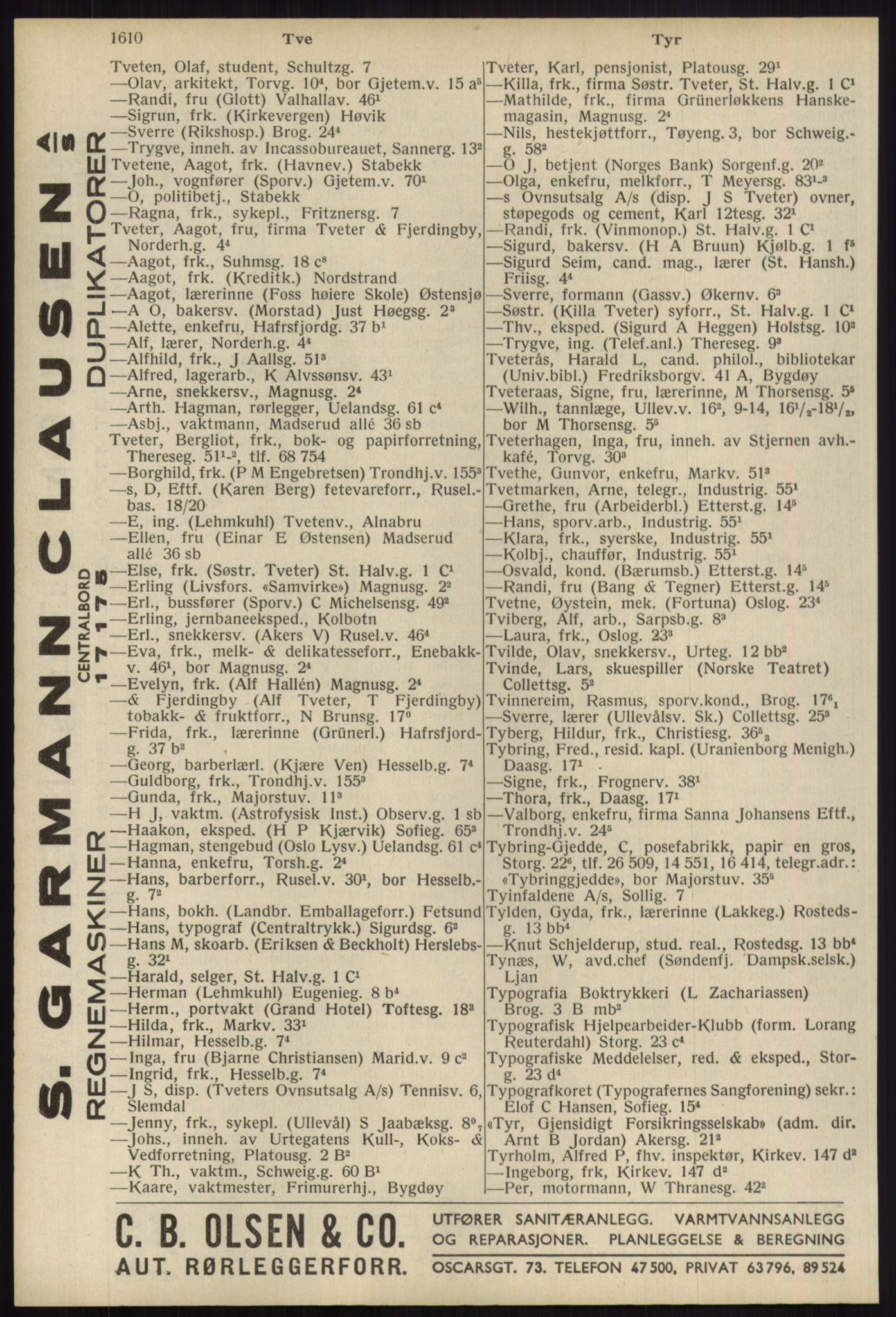 Kristiania/Oslo adressebok, PUBL/-, 1939, s. 1610