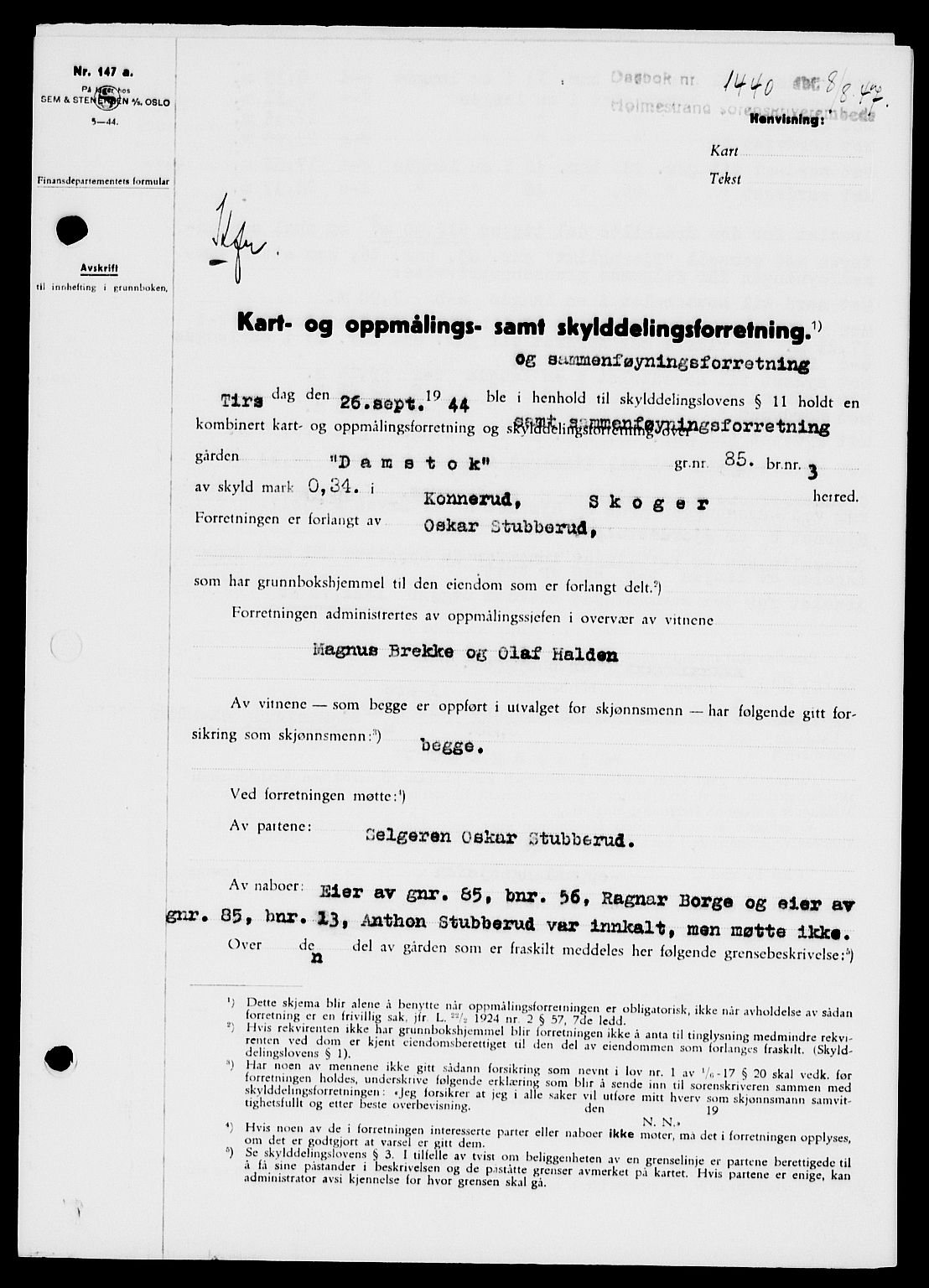 Holmestrand sorenskriveri, SAKO/A-67/G/Ga/Gaa/L0062: Pantebok nr. A-62, 1947-1947, Dagboknr: 1440/1947