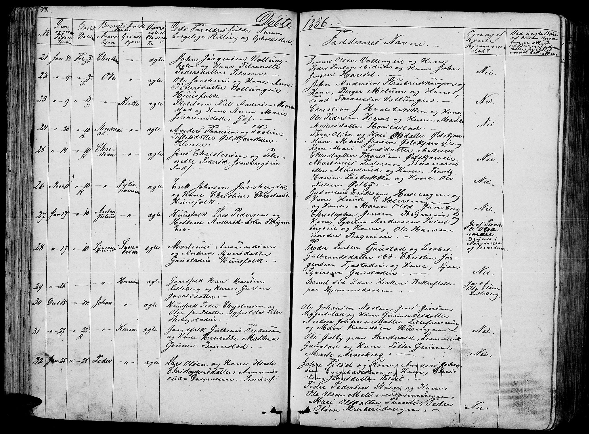 Romedal prestekontor, AV/SAH-PREST-004/L/L0009: Klokkerbok nr. 9, 1846-1866, s. 78