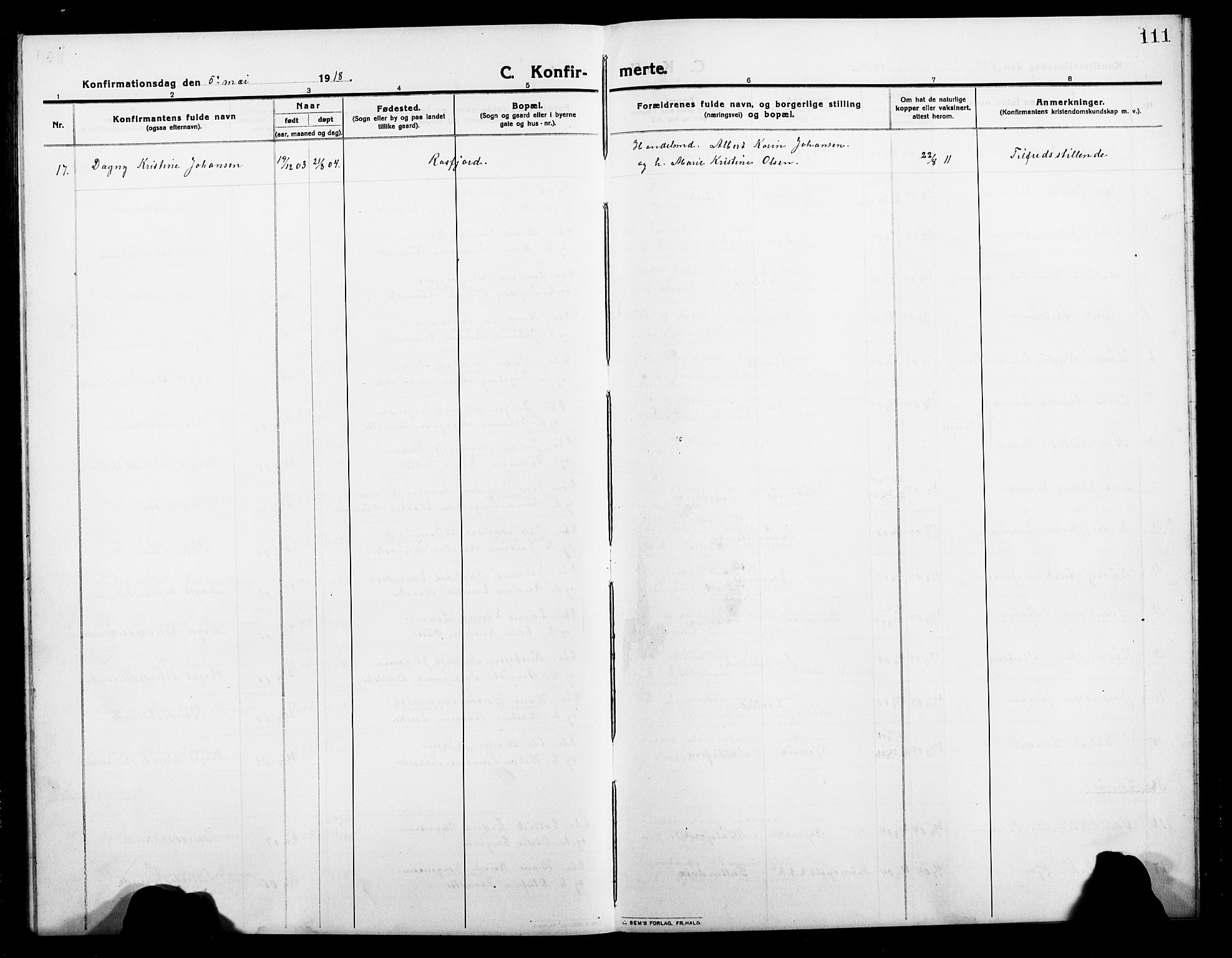 Balsfjord sokneprestembete, SATØ/S-1303/G/Ga/L0004klokker: Klokkerbok nr. 4, 1910-1926, s. 111