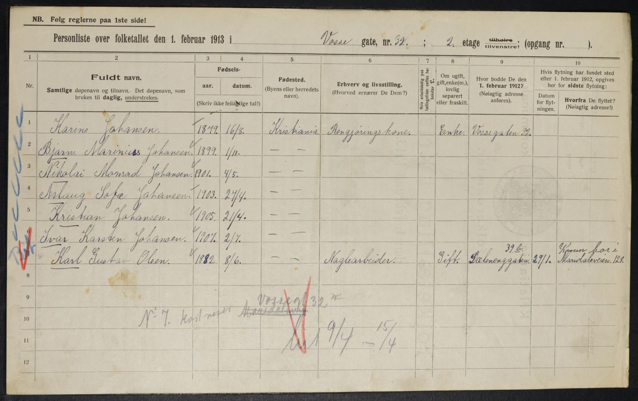 OBA, Kommunal folketelling 1.2.1913 for Kristiania, 1913, s. 125468