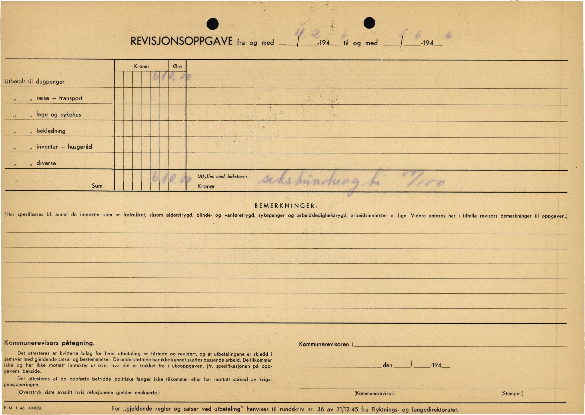 Stord kommune. Formannskapet, IKAH/1221-021/E/Ea/L0003/0007: Emneordna korrespondanse / Stønad til evakuerte , 1945-1946, s. 68