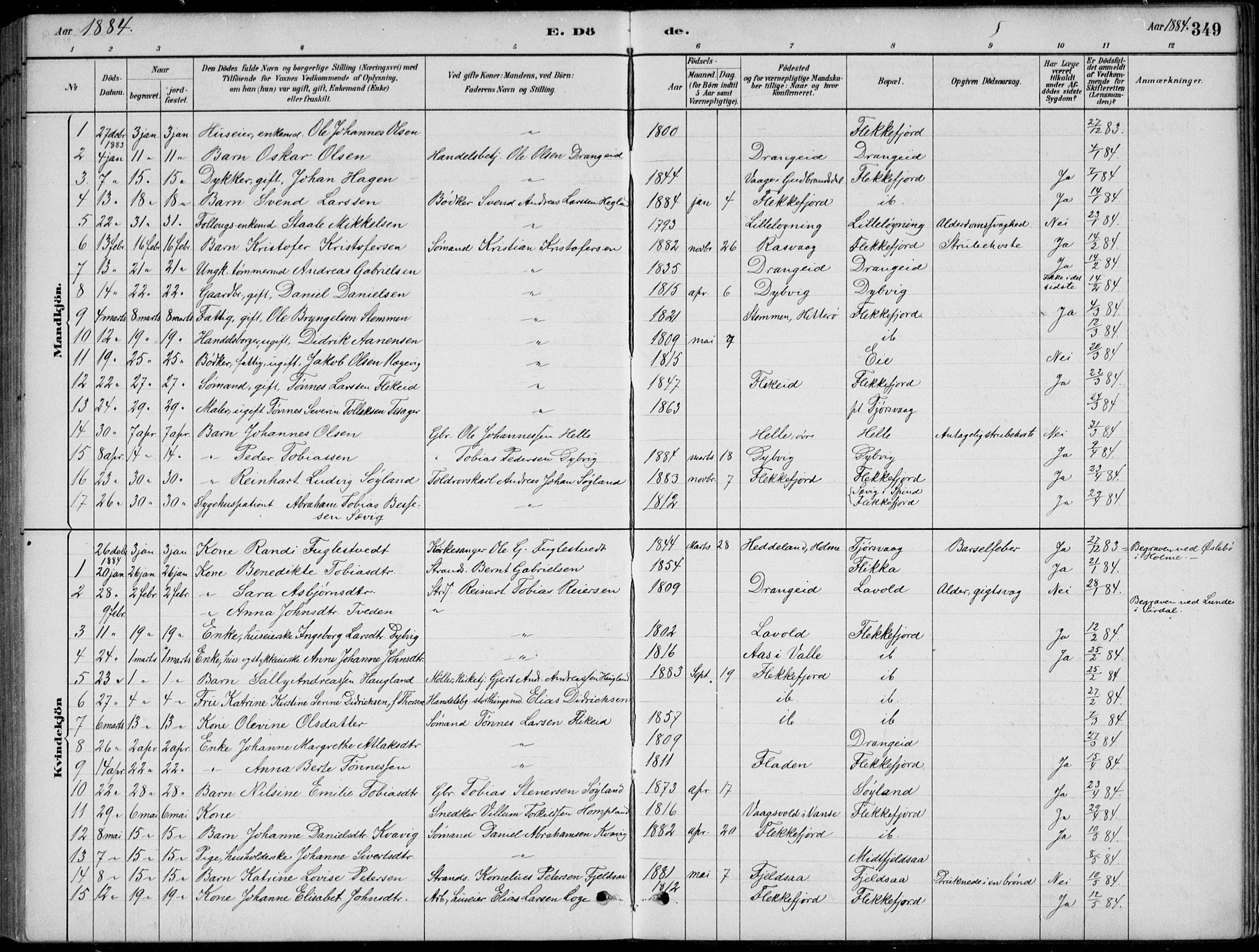 Flekkefjord sokneprestkontor, AV/SAK-1111-0012/F/Fb/Fbc/L0007: Klokkerbok nr. B 7, 1880-1902, s. 349