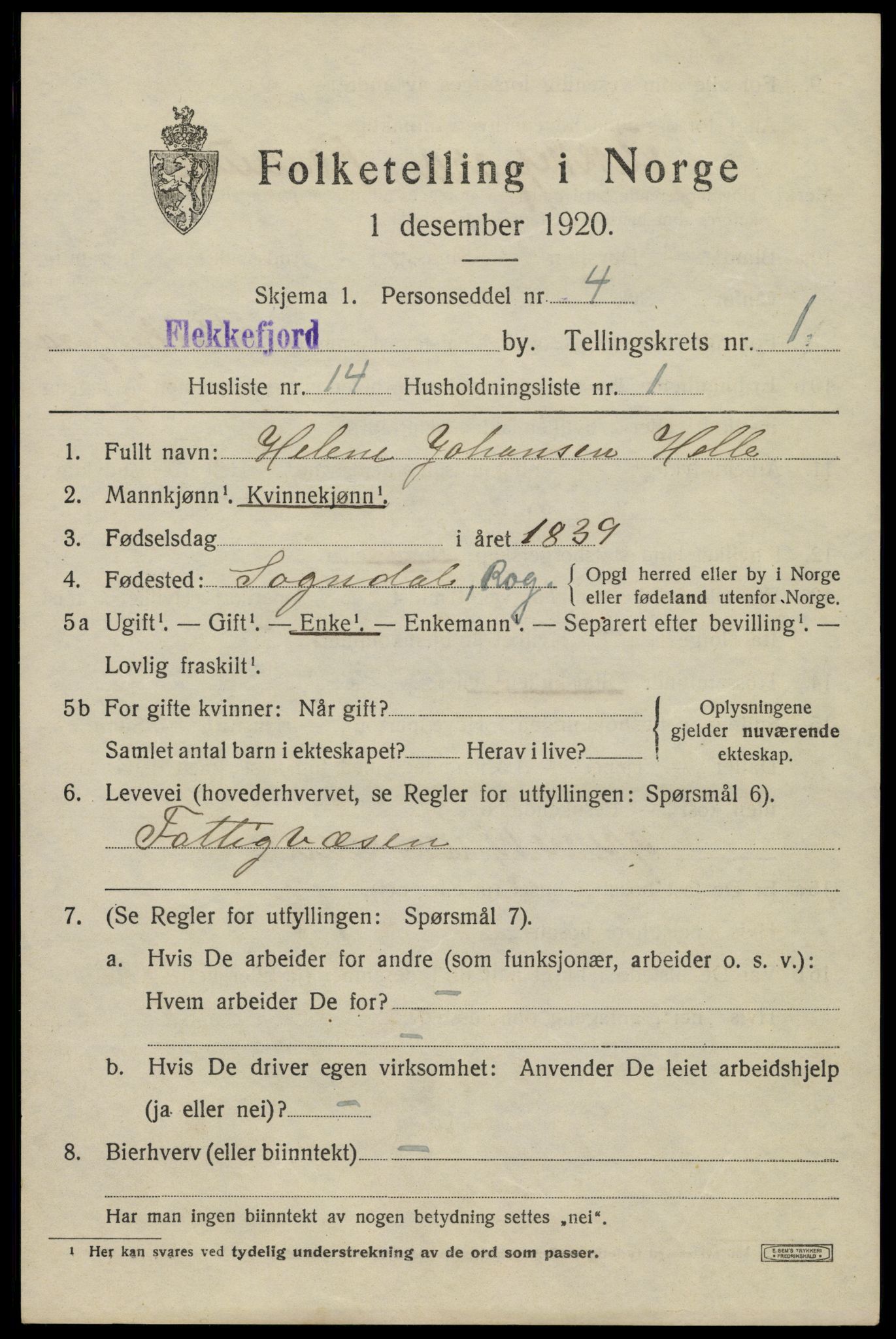 SAK, Folketelling 1920 for 1004 Flekkefjord kjøpstad, 1920, s. 2002