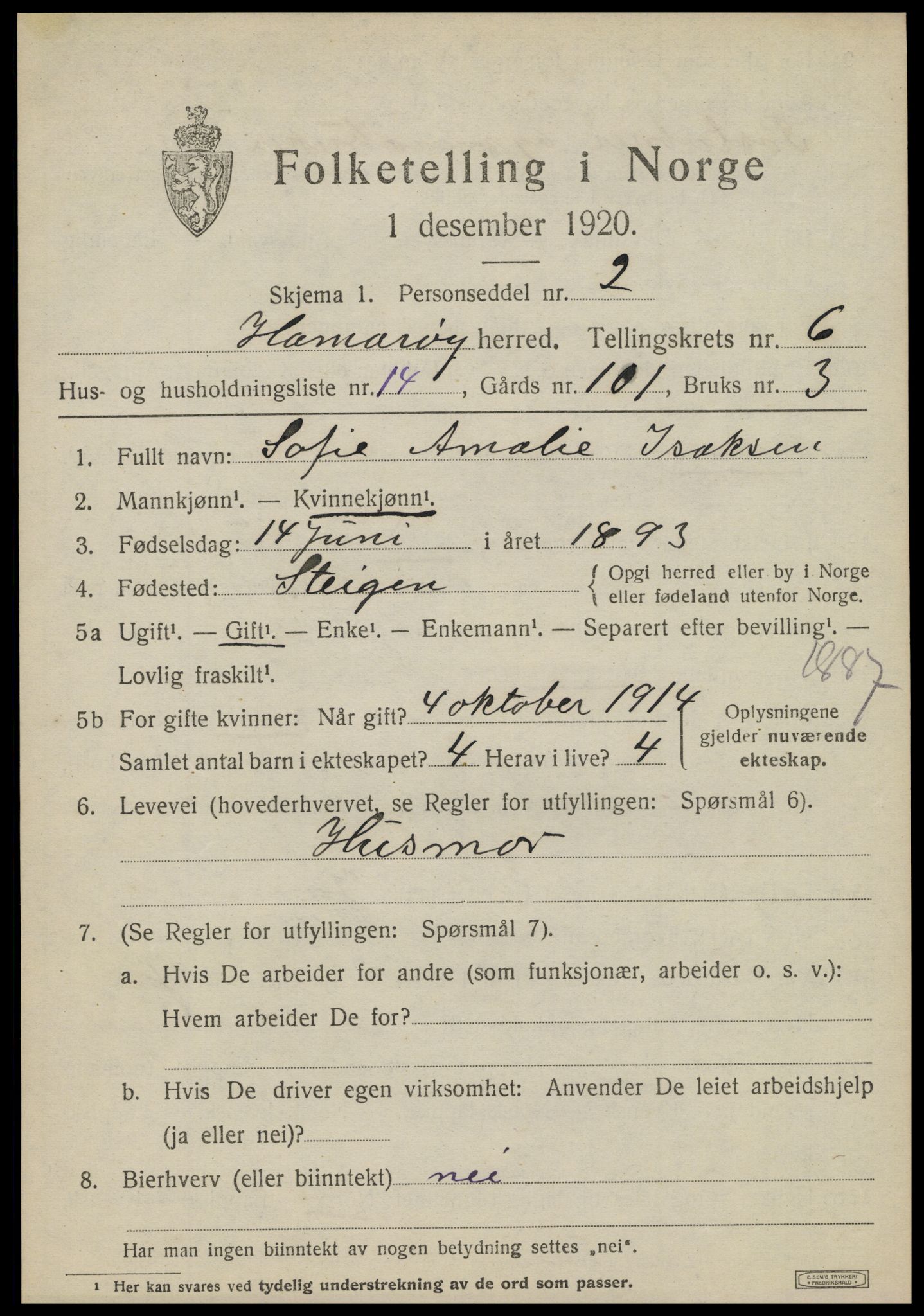 SAT, Folketelling 1920 for 1849 Hamarøy herred, 1920, s. 3110