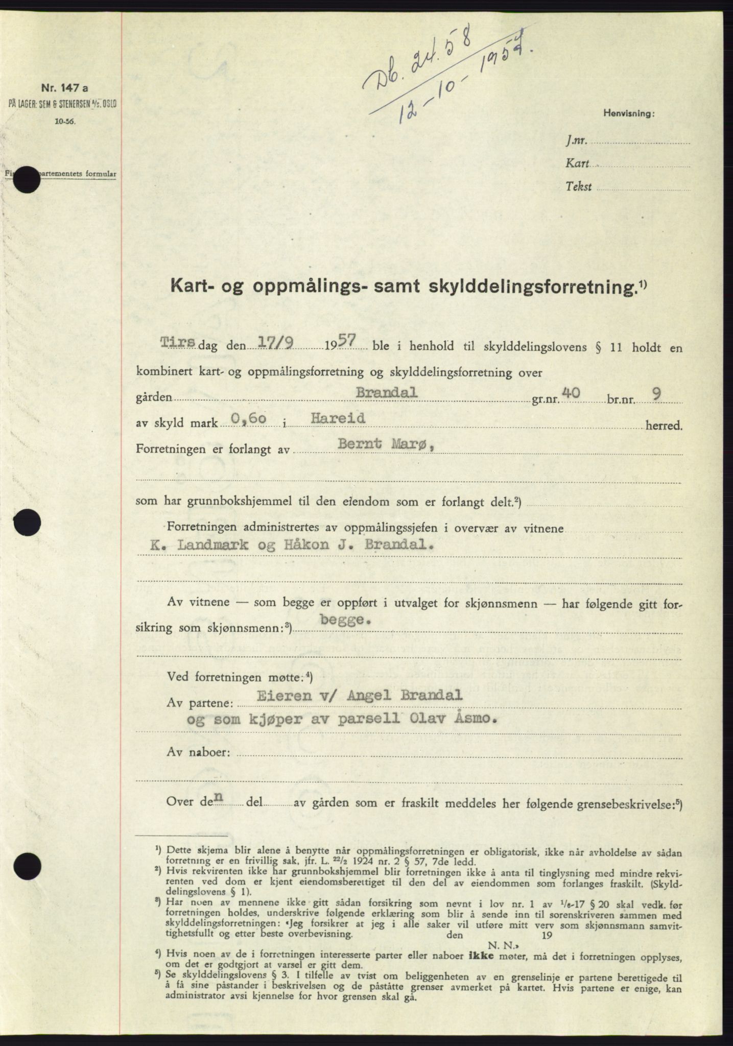 Søre Sunnmøre sorenskriveri, SAT/A-4122/1/2/2C/L0107: Pantebok nr. 33A, 1957-1957, Dagboknr: 2458/1957