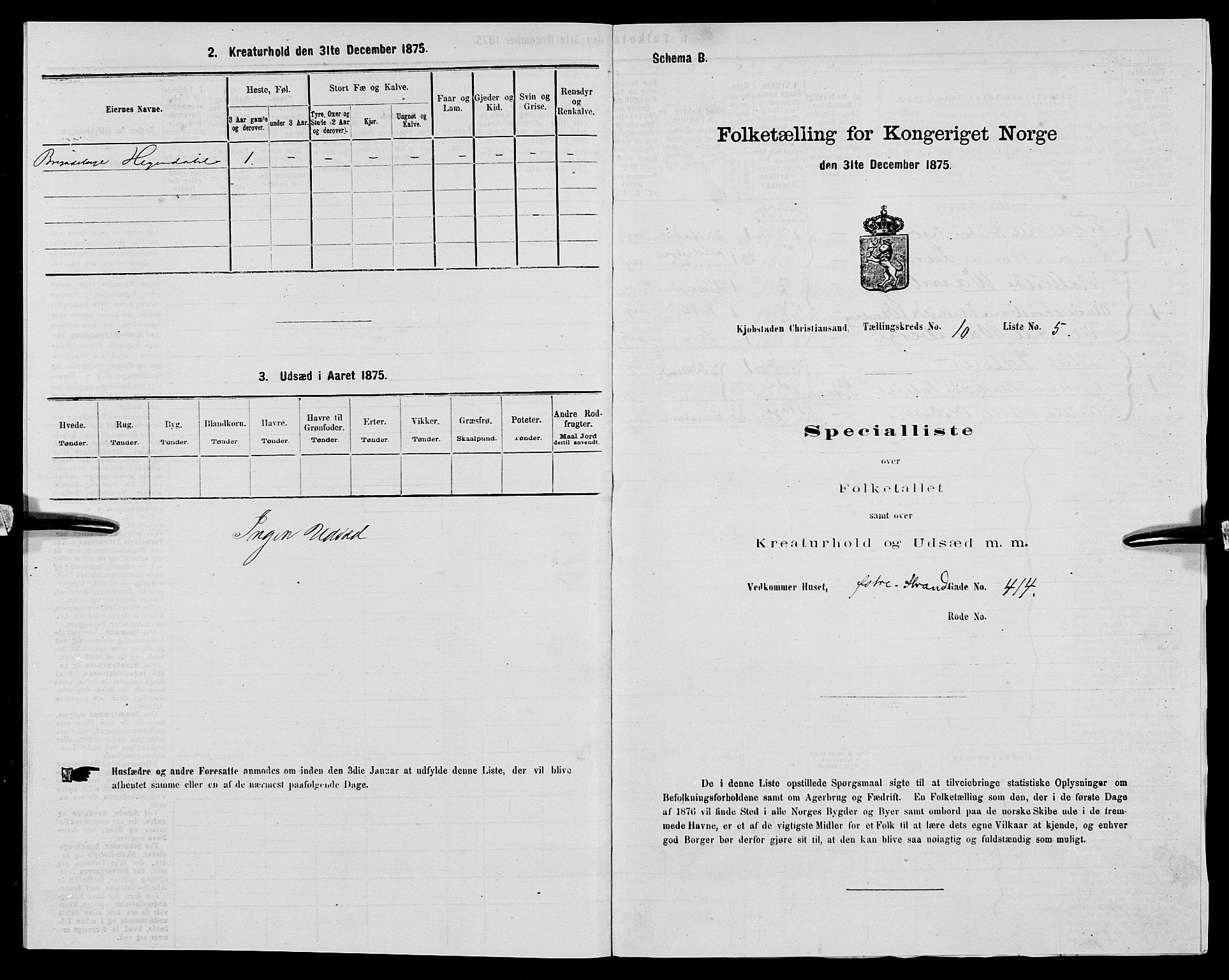 SAK, Folketelling 1875 for 1001P Kristiansand prestegjeld, 1875, s. 1717