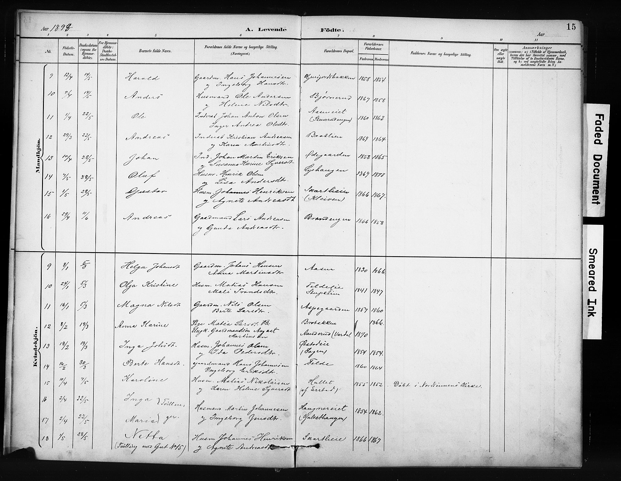 Nordre Land prestekontor, AV/SAH-PREST-124/H/Ha/Hab/L0012: Klokkerbok nr. 12, 1891-1909, s. 15