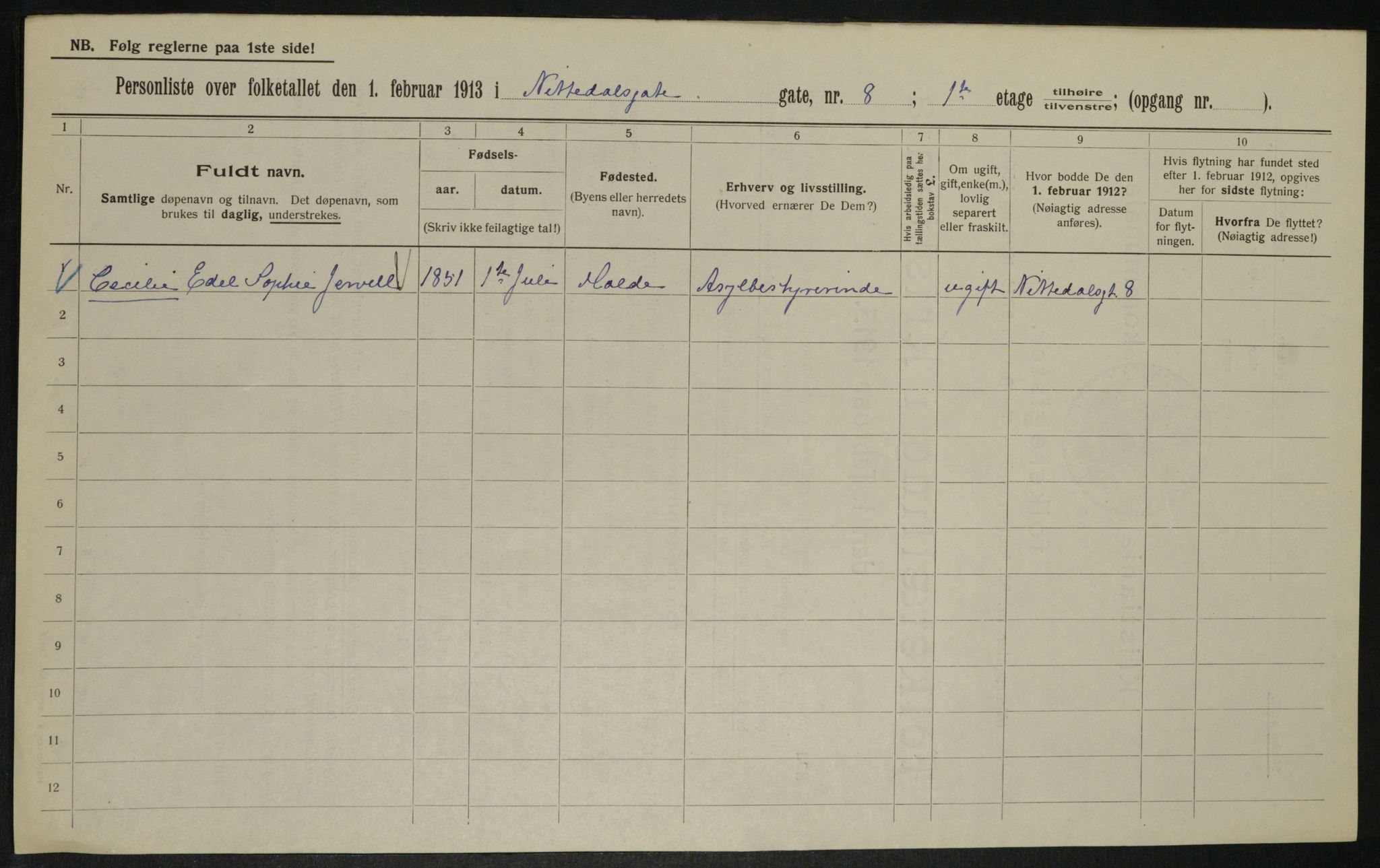 OBA, Kommunal folketelling 1.2.1913 for Kristiania, 1913, s. 71260