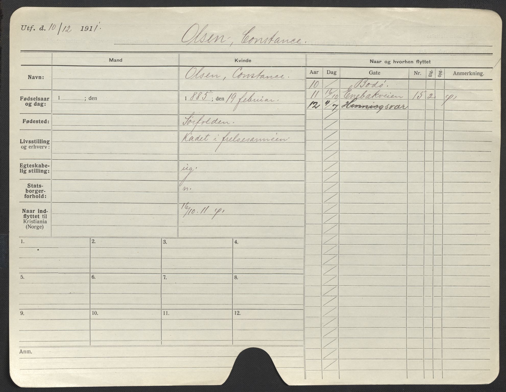 Oslo folkeregister, Registerkort, AV/SAO-A-11715/F/Fa/Fac/L0022: Kvinner, 1906-1914, s. 56a