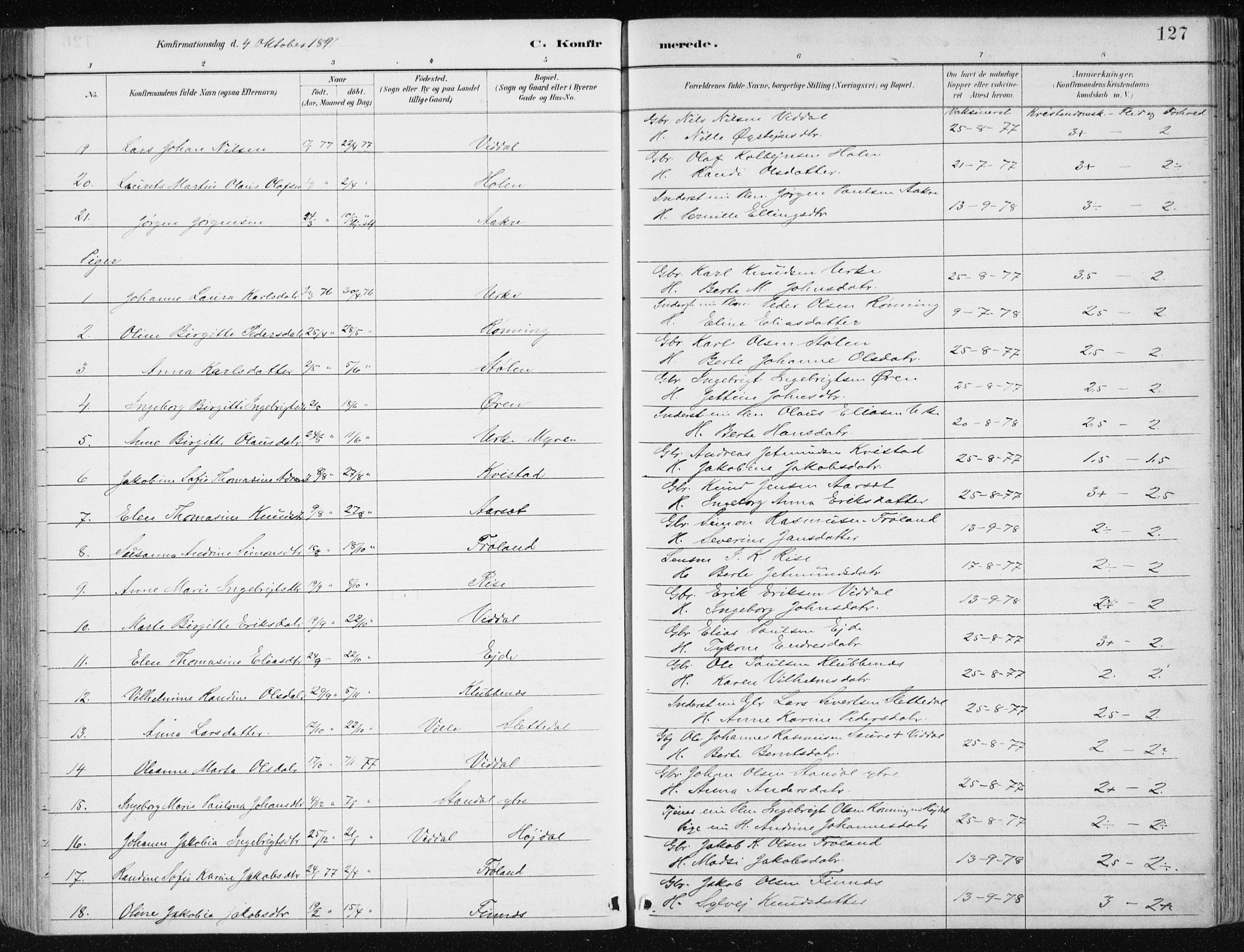 Ministerialprotokoller, klokkerbøker og fødselsregistre - Møre og Romsdal, AV/SAT-A-1454/515/L0215: Klokkerbok nr. 515C02, 1884-1906, s. 127