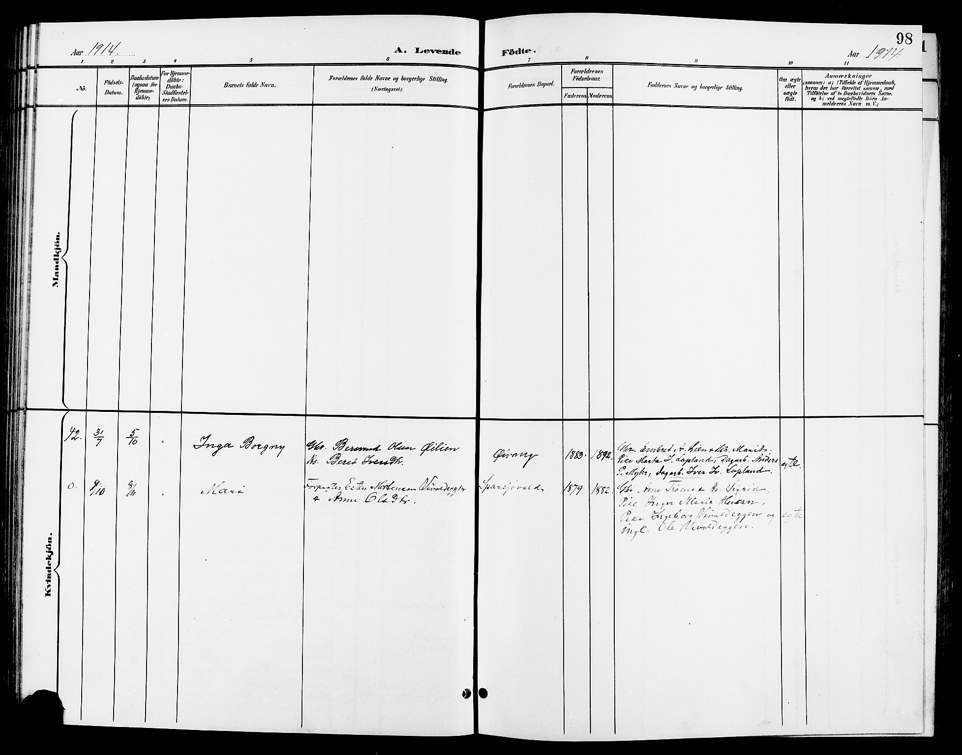 Tynset prestekontor, SAH/PREST-058/H/Ha/Hab/L0009: Klokkerbok nr. 9, 1900-1914, s. 98
