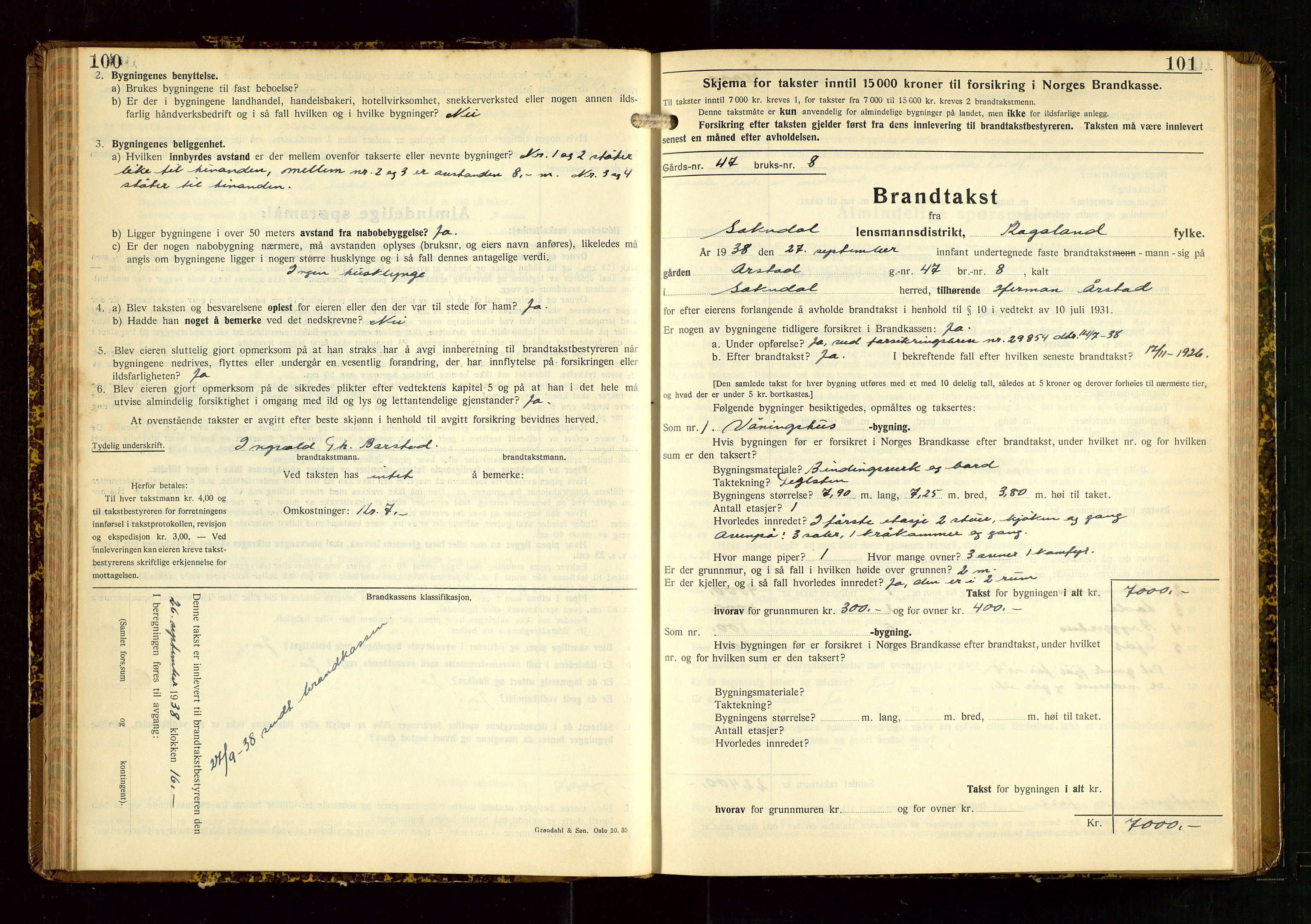 Sokndal lensmannskontor, AV/SAST-A-100417/Gob/L0008: "Brandtakst-Protokoll", 1937-1955, s. 100-101