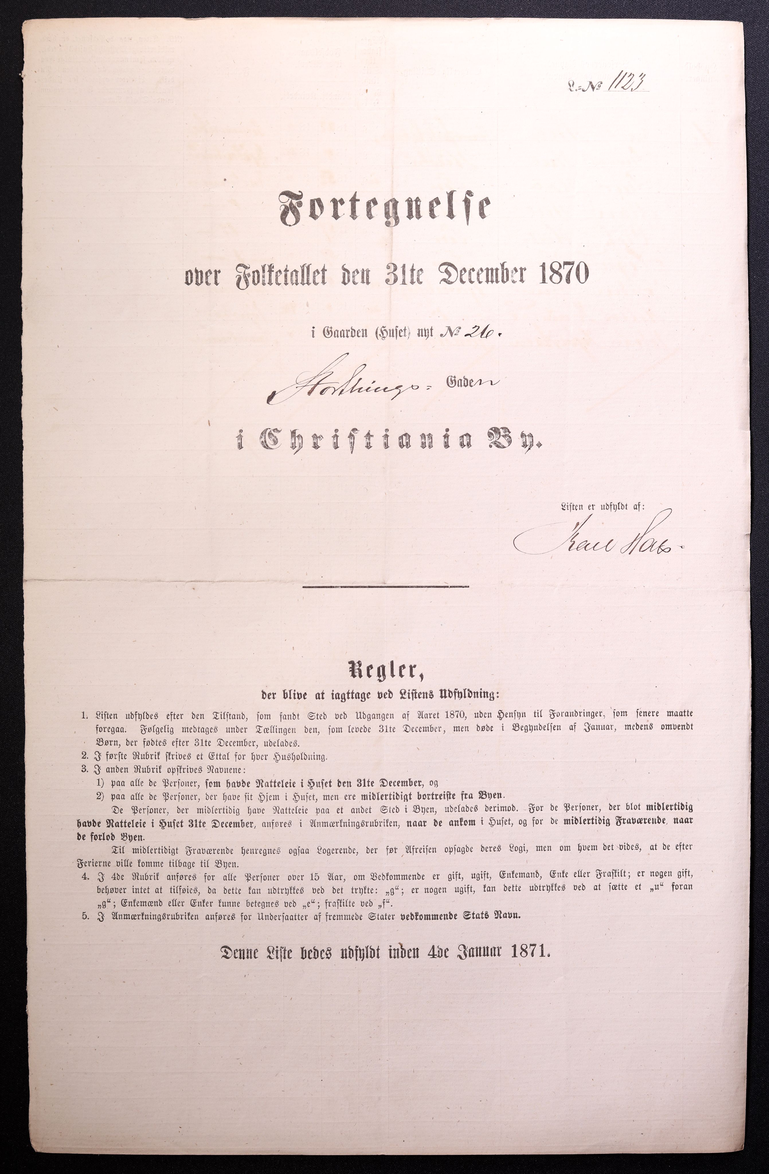 RA, Folketelling 1870 for 0301 Kristiania kjøpstad, 1870, s. 3954