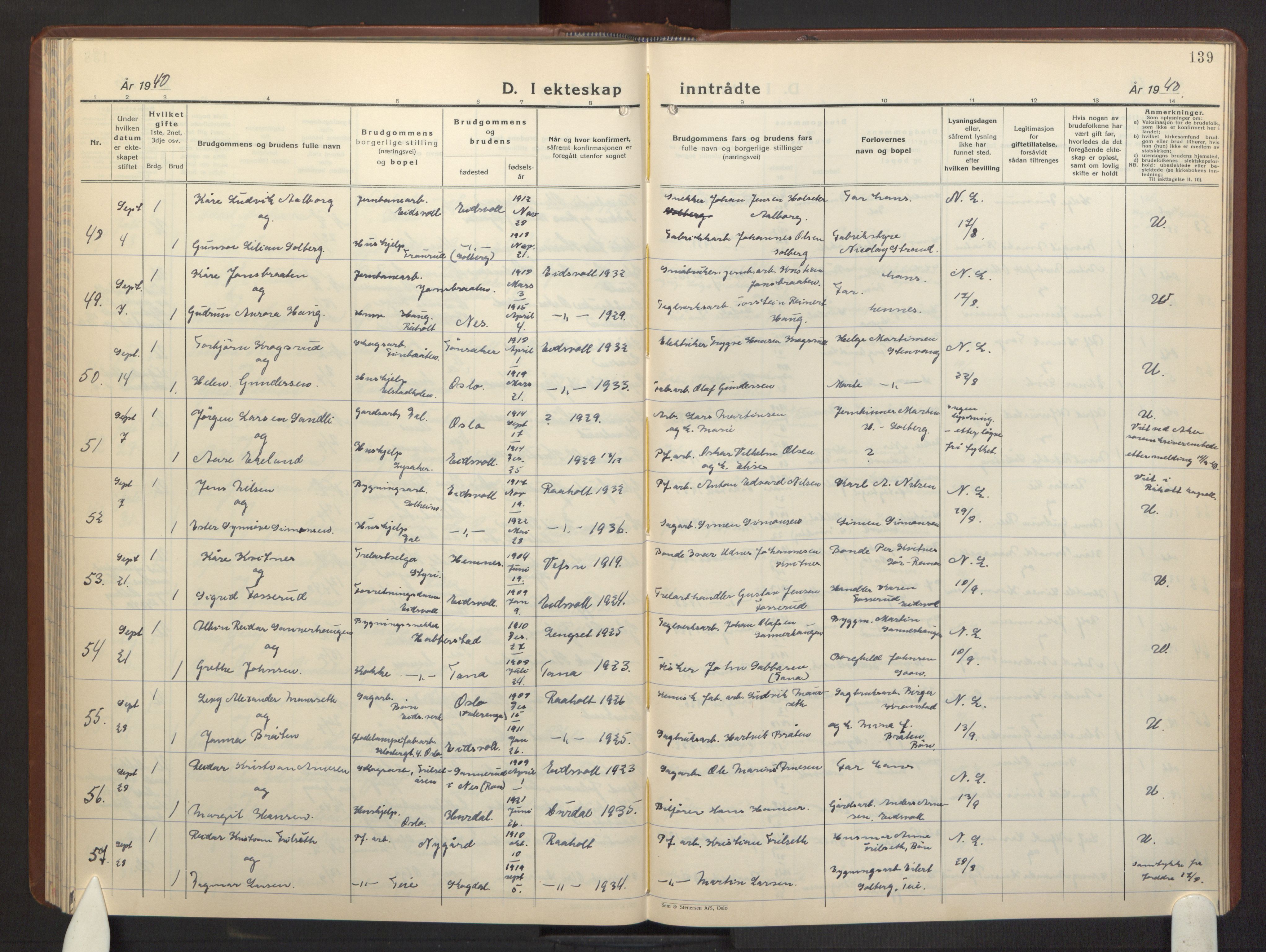 Eidsvoll prestekontor Kirkebøker, AV/SAO-A-10888/G/Ga/L0013: Klokkerbok nr. I 13, 1936-1953, s. 139