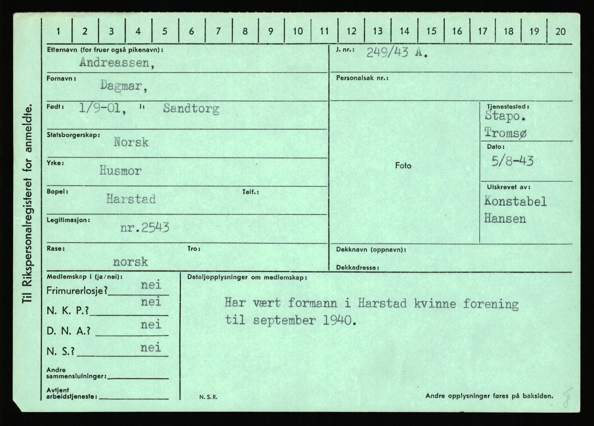 Statspolitiet - Hovedkontoret / Osloavdelingen, AV/RA-S-1329/C/Ca/L0001: Aabakken - Armann, 1943-1945, s. 3753