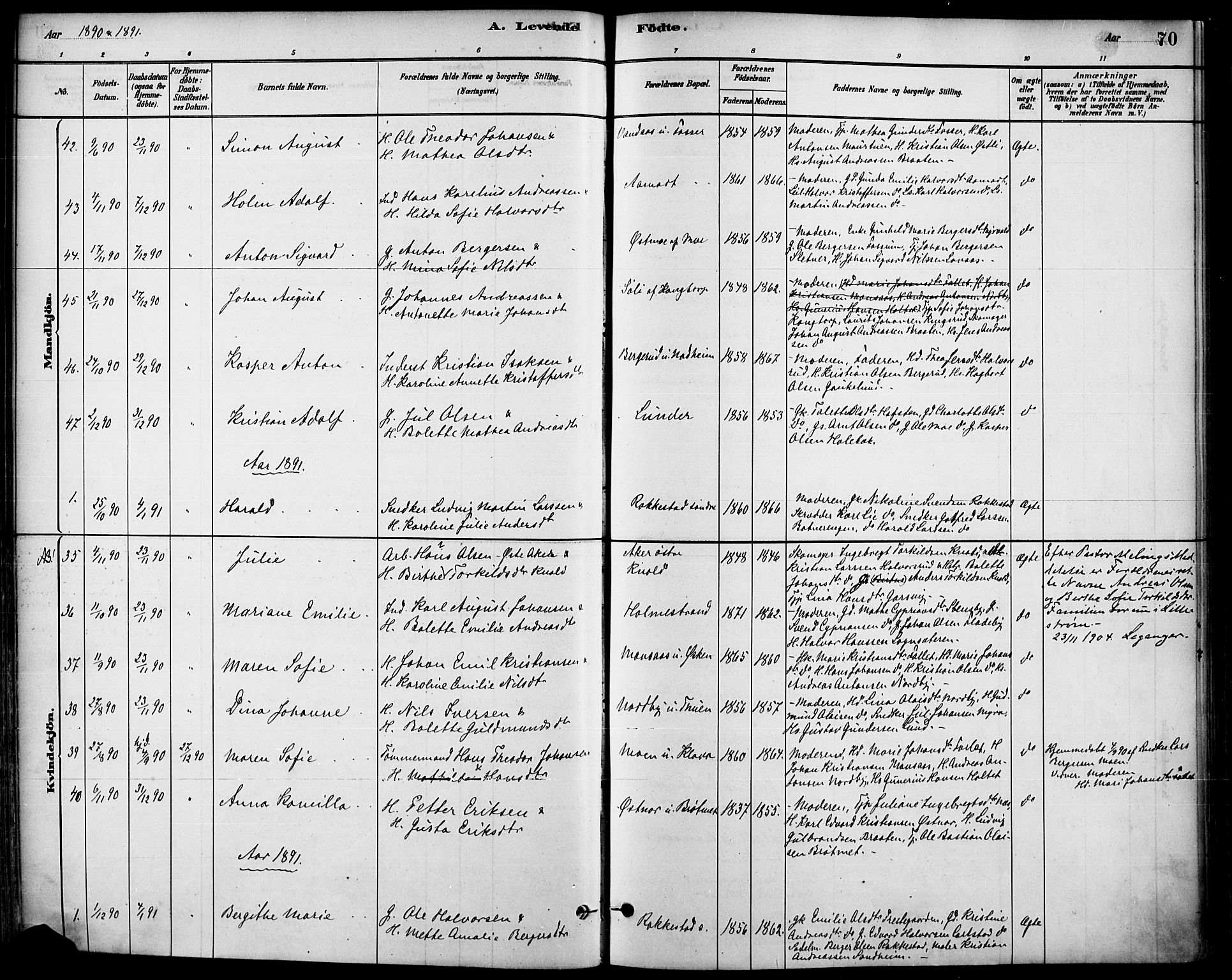 Høland prestekontor Kirkebøker, AV/SAO-A-10346a/F/Fa/L0013: Ministerialbok nr. I 13, 1880-1897, s. 70