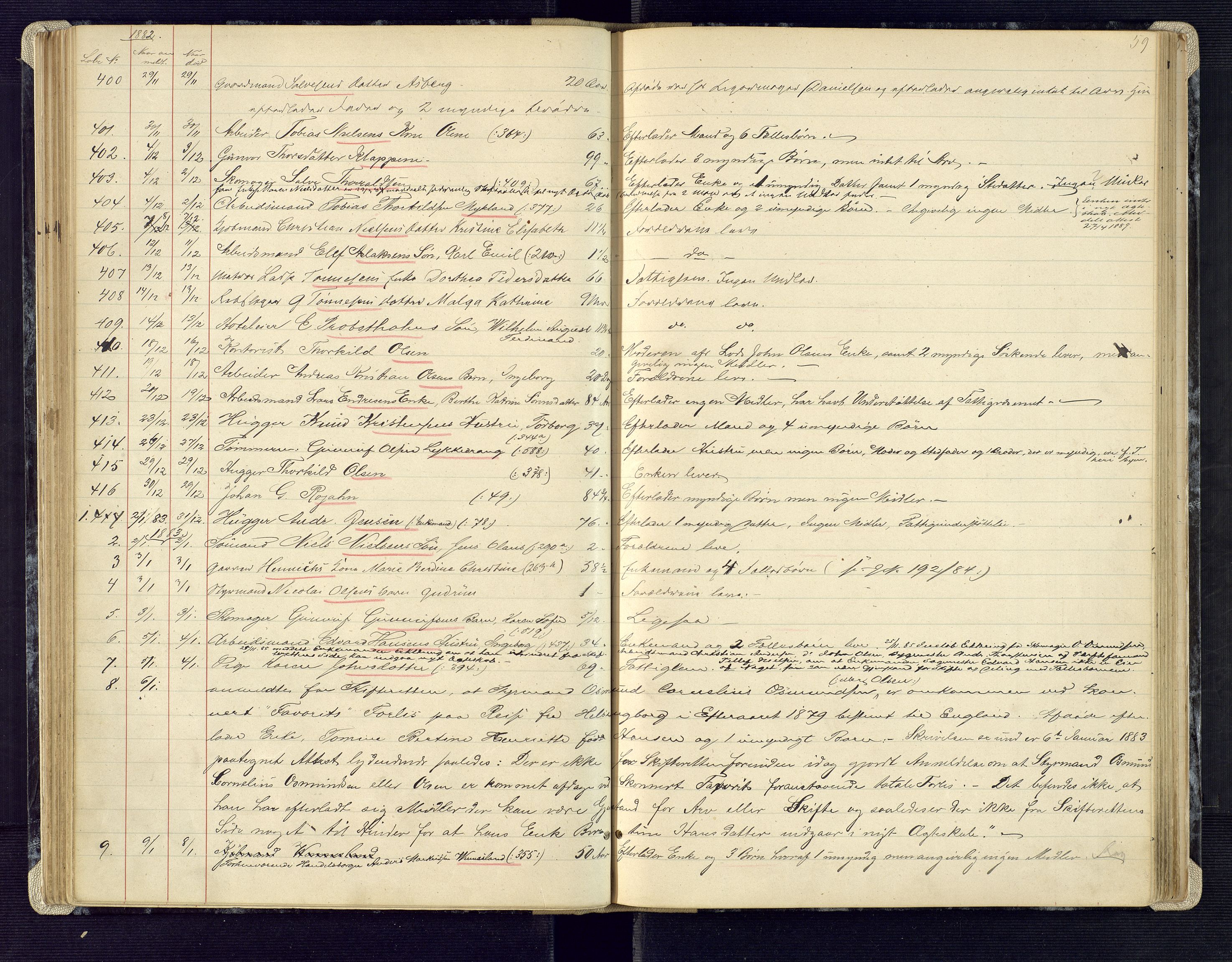 Kristiansand byrett, AV/SAK-1223-0001/H/Ha/L0006: Anmeldte dødsfall, 1878-1892, s. 59