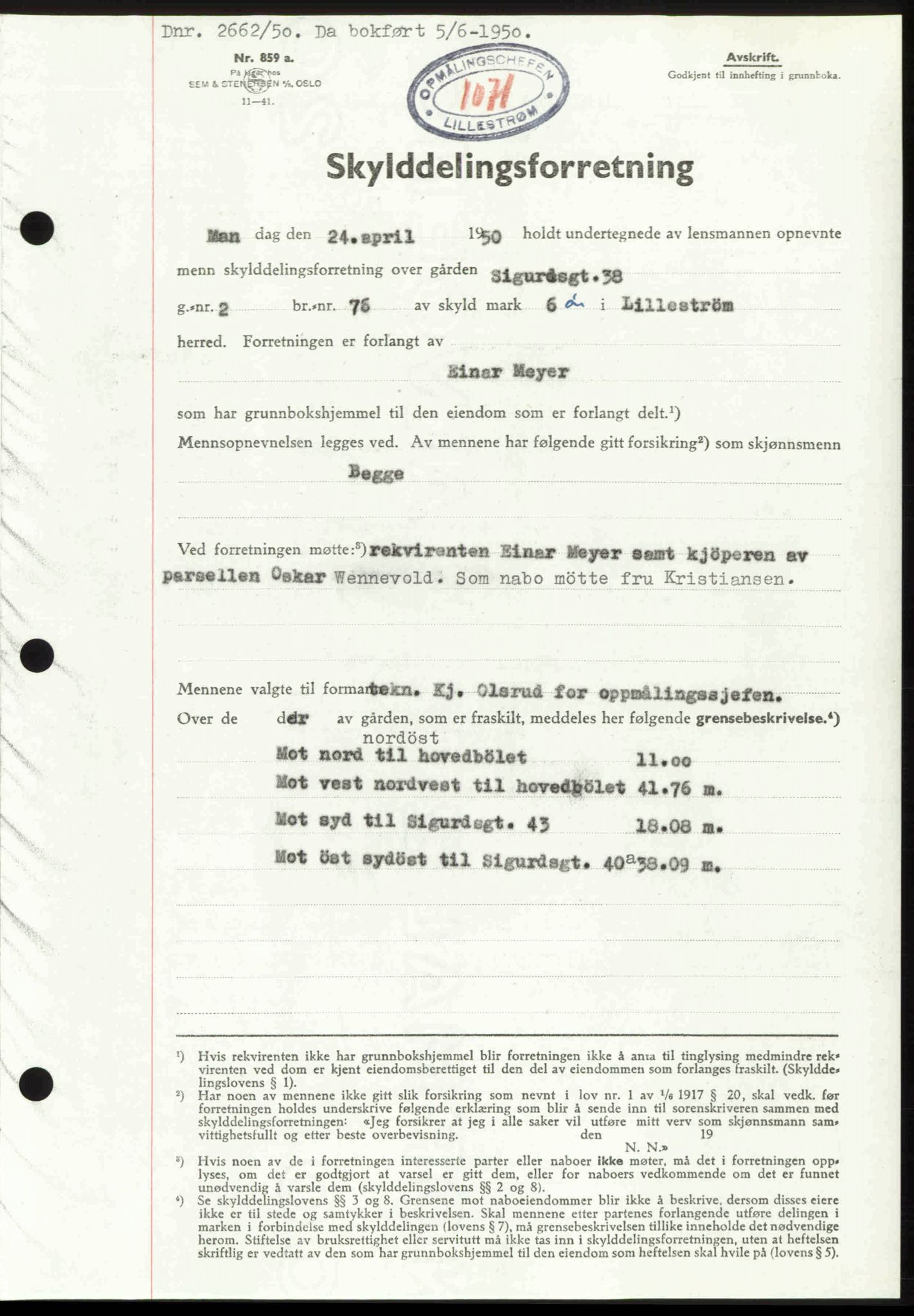 Nedre Romerike sorenskriveri, SAO/A-10469/G/Gb/Gbd/L0030: Pantebok nr. 30, 1950-1950, Dagboknr: 2662/1950