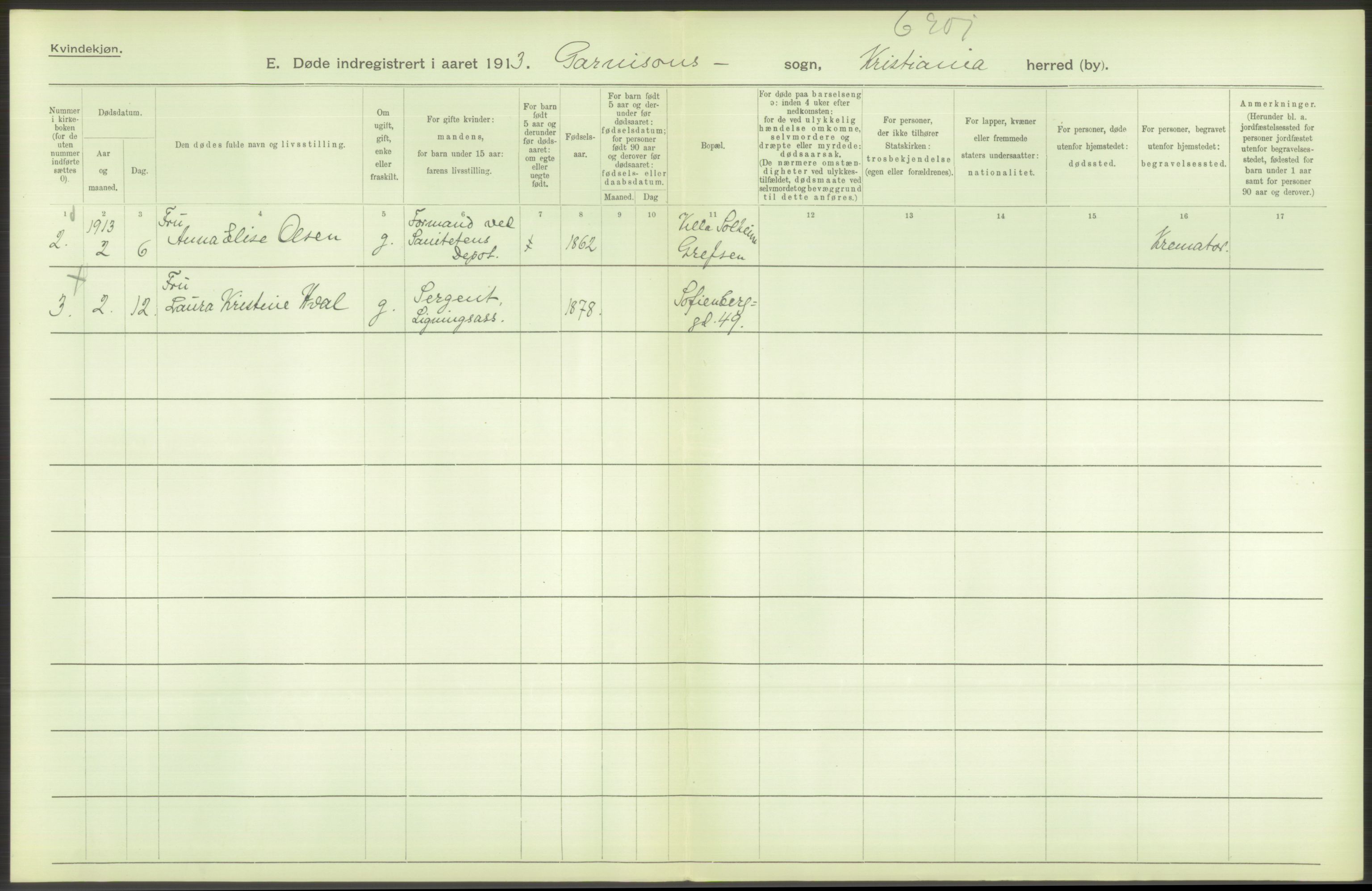 Statistisk sentralbyrå, Sosiodemografiske emner, Befolkning, RA/S-2228/D/Df/Dfb/Dfbc/L0010: Kristiania: Døde, dødfødte., 1913, s. 476