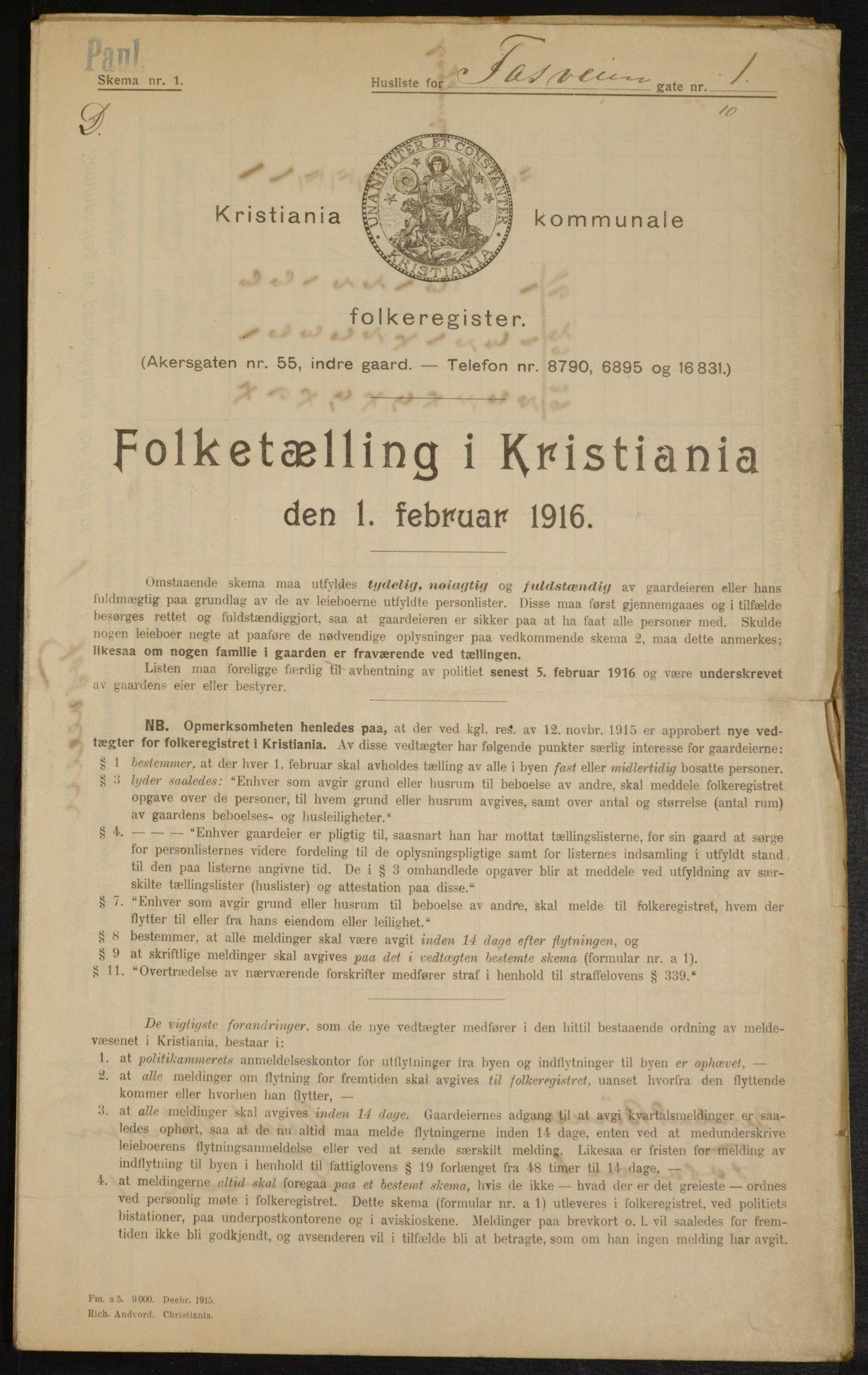 OBA, Kommunal folketelling 1.2.1916 for Kristiania, 1916, s. 25063