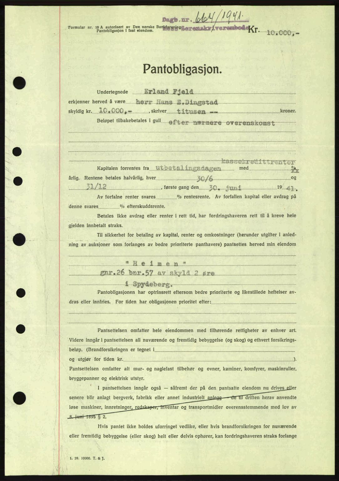 Moss sorenskriveri, SAO/A-10168: Pantebok nr. B10, 1940-1941, Dagboknr: 664/1941