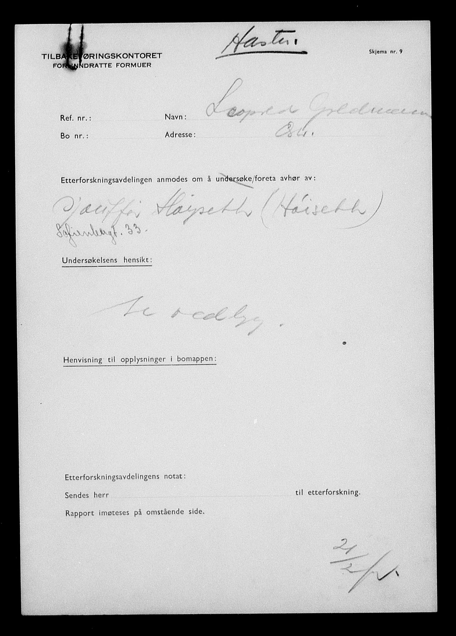 Justisdepartementet, Tilbakeføringskontoret for inndratte formuer, AV/RA-S-1564/H/Hc/Hcc/L0939: --, 1945-1947, s. 495