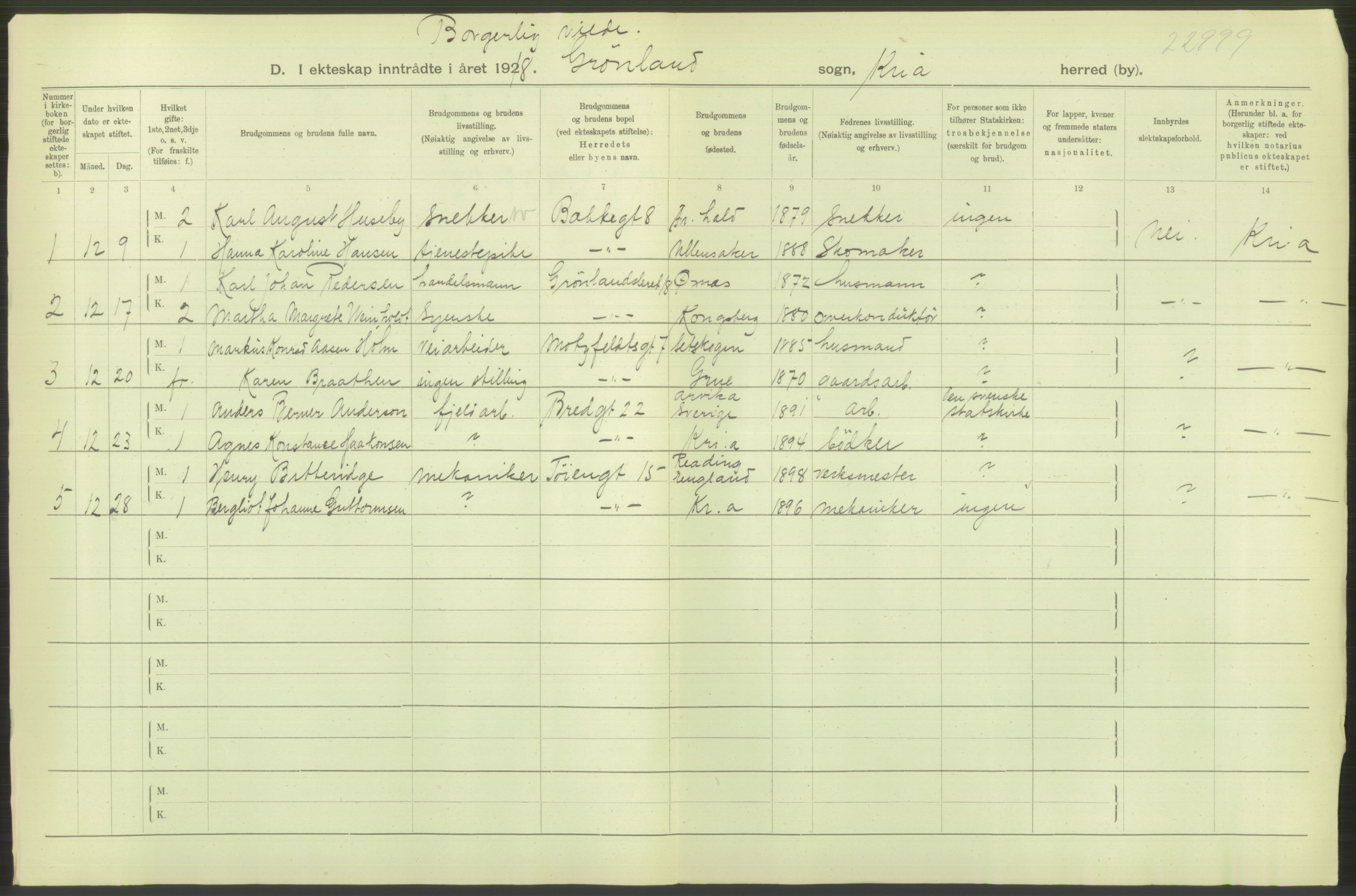 Statistisk sentralbyrå, Sosiodemografiske emner, Befolkning, RA/S-2228/D/Df/Dfb/Dfbh/L0009: Kristiania: Gifte, 1918, s. 820