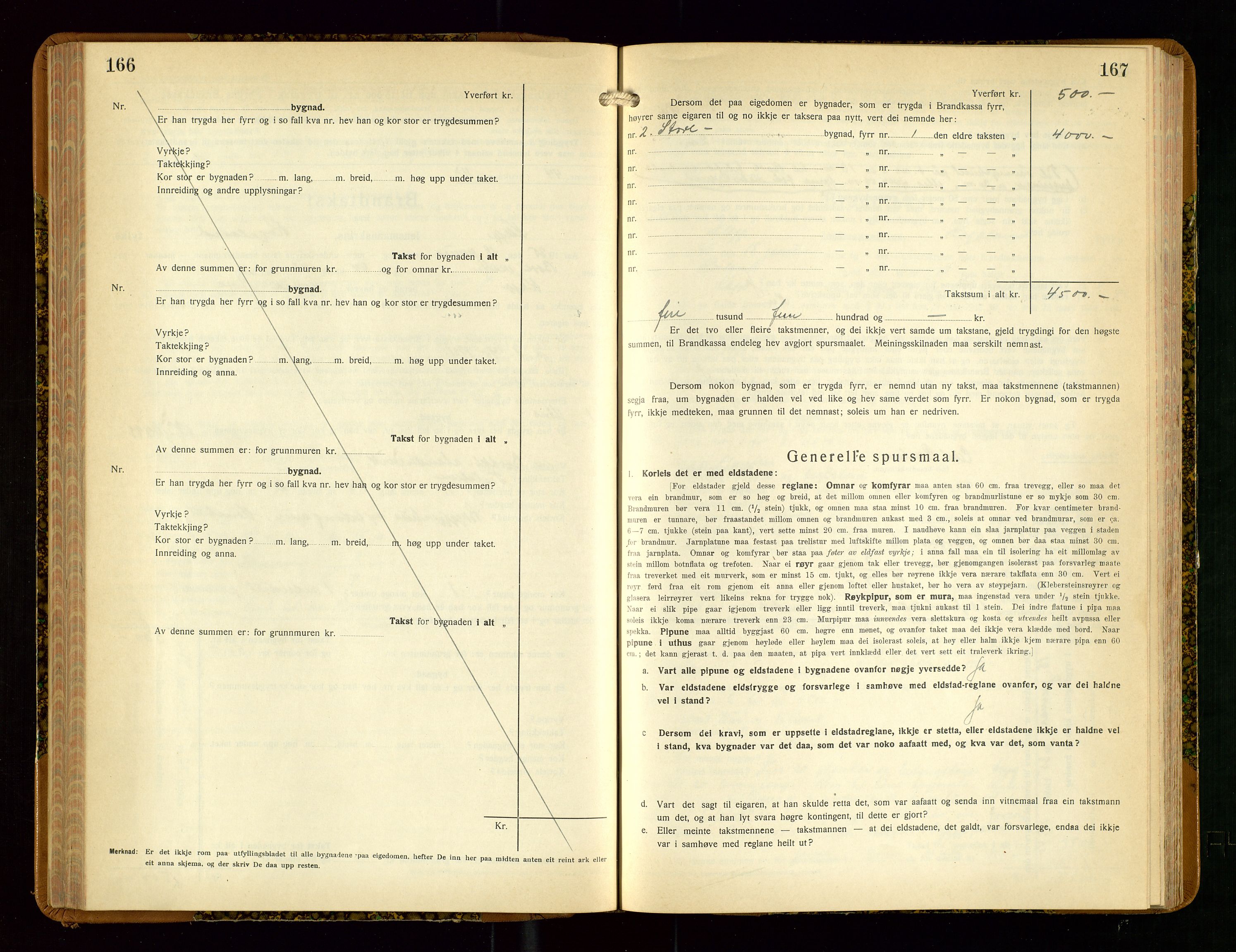 Klepp lensmannskontor, SAST/A-100163/Goc/L0013: "Brandtakstbok" m/register, 1933-1937, s. 166-167