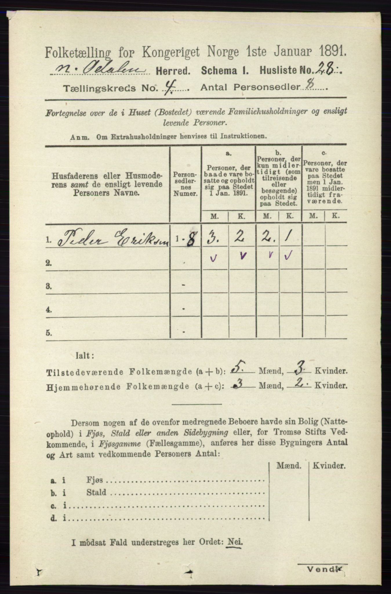 RA, Folketelling 1891 for 0418 Nord-Odal herred, 1891, s. 1257