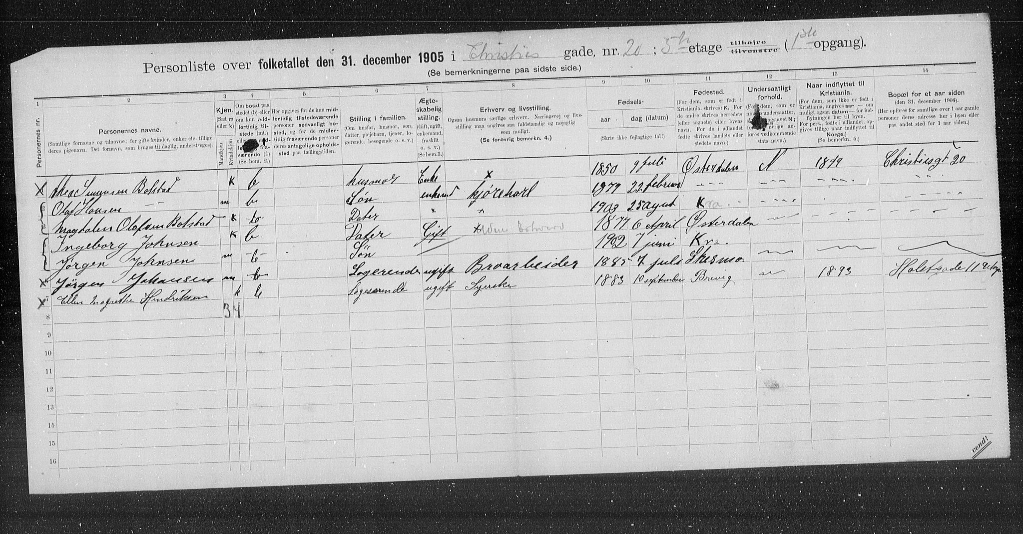 OBA, Kommunal folketelling 31.12.1905 for Kristiania kjøpstad, 1905, s. 6519