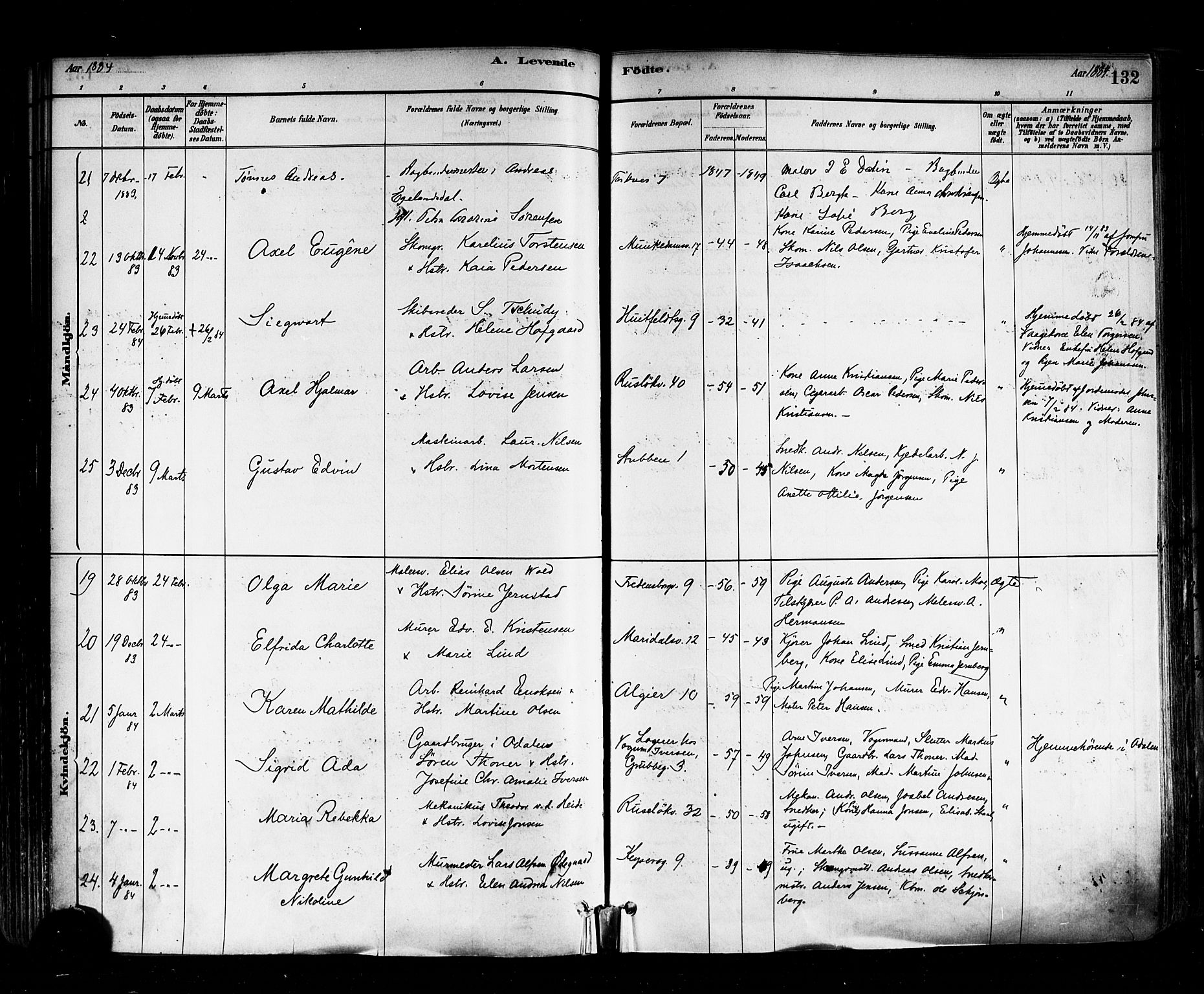 Trefoldighet prestekontor Kirkebøker, AV/SAO-A-10882/F/Fa/L0005: Ministerialbok nr. I 5, 1881-1891, s. 132