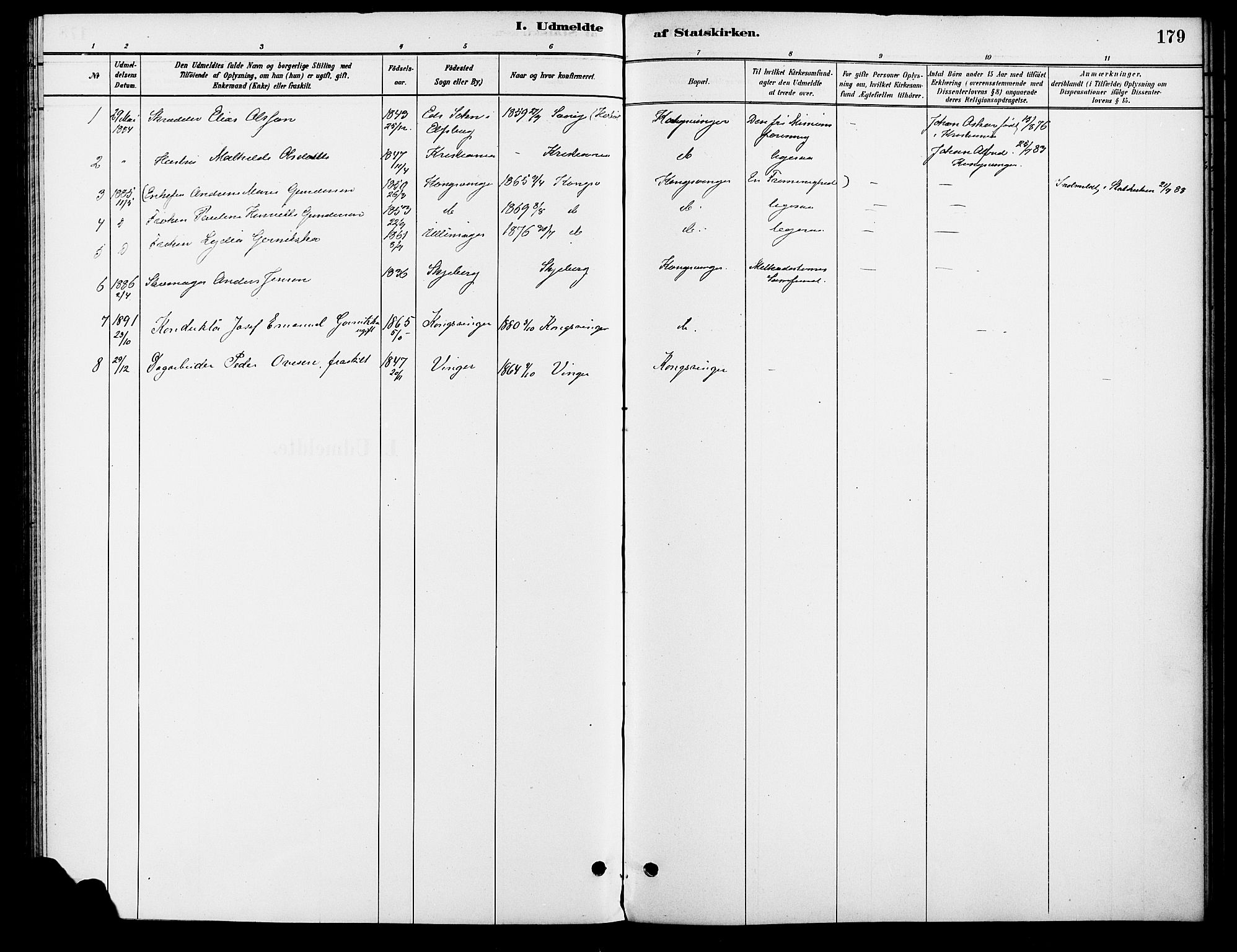 Vinger prestekontor, AV/SAH-PREST-024/H/Ha/Haa/L0013: Ministerialbok nr. 13, 1881-1897, s. 179