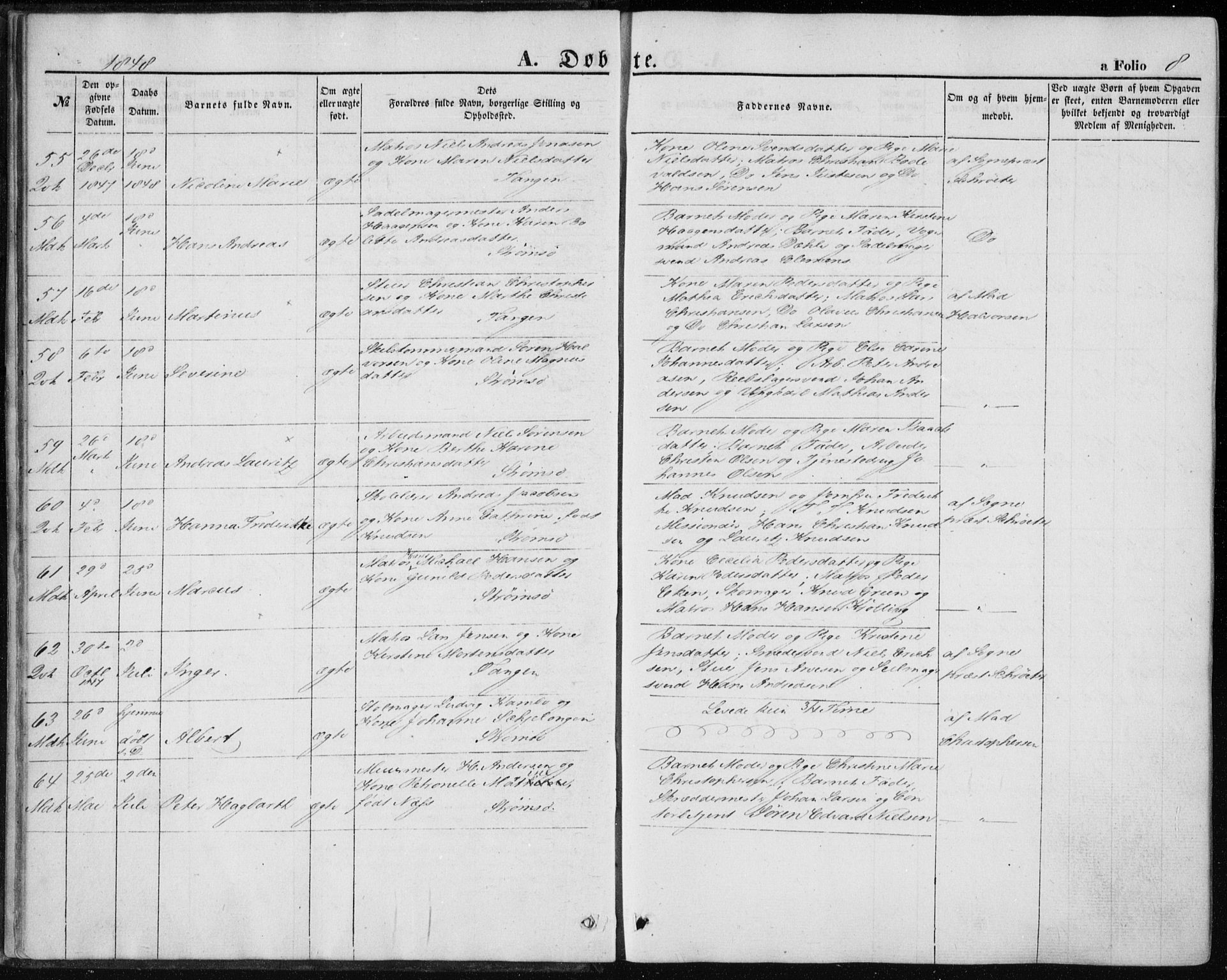 Strømsø kirkebøker, AV/SAKO-A-246/F/Fa/L0014: Ministerialbok nr. I 14, 1848-1858, s. 8