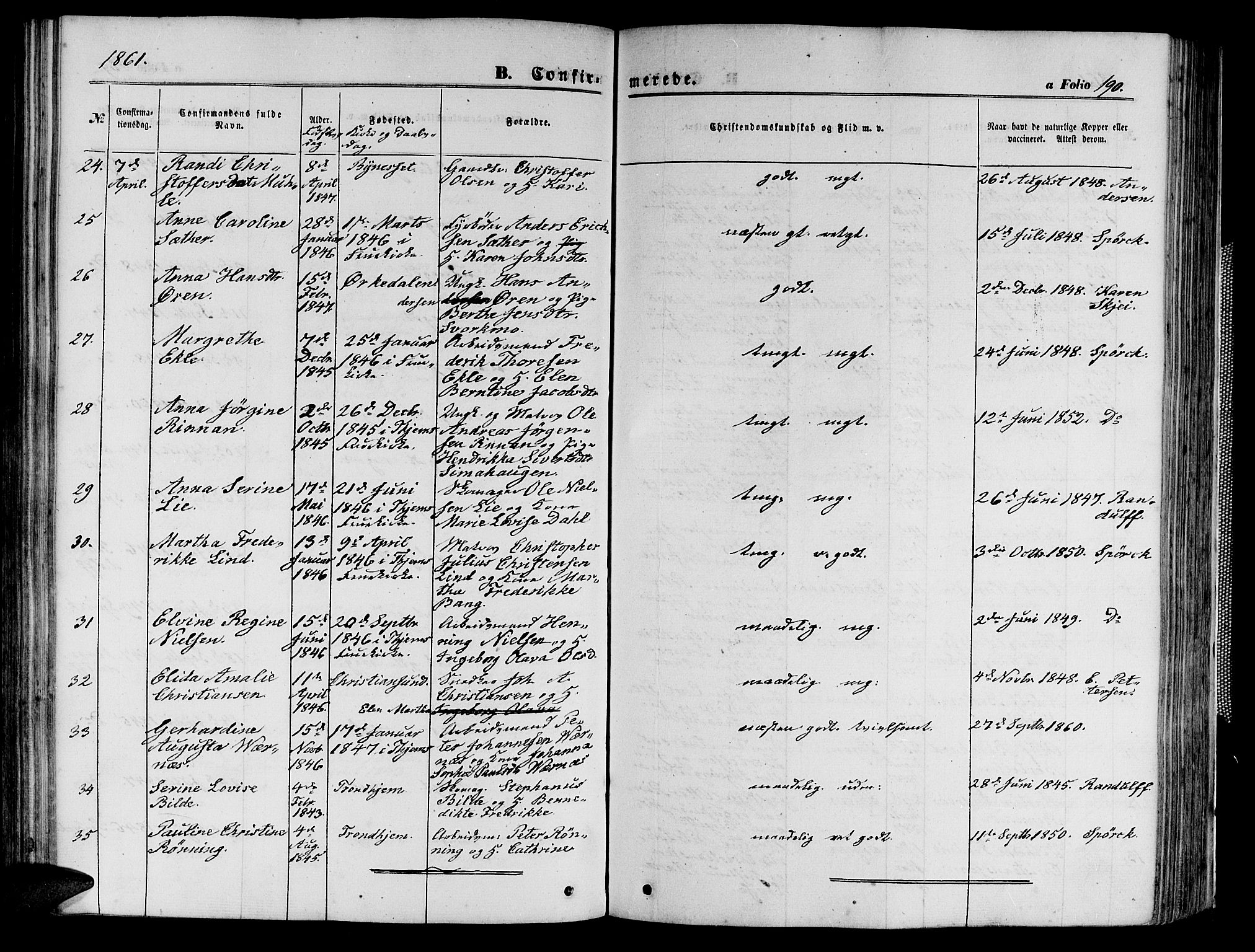 Ministerialprotokoller, klokkerbøker og fødselsregistre - Sør-Trøndelag, AV/SAT-A-1456/602/L0139: Klokkerbok nr. 602C07, 1859-1864, s. 190